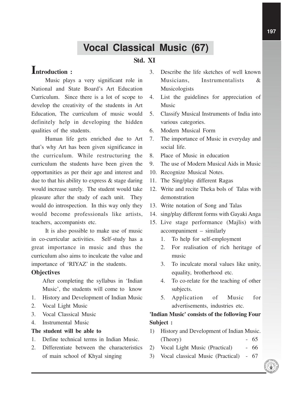 Maharashtra HSC Vocal Classical Music Syllabus - Page 1