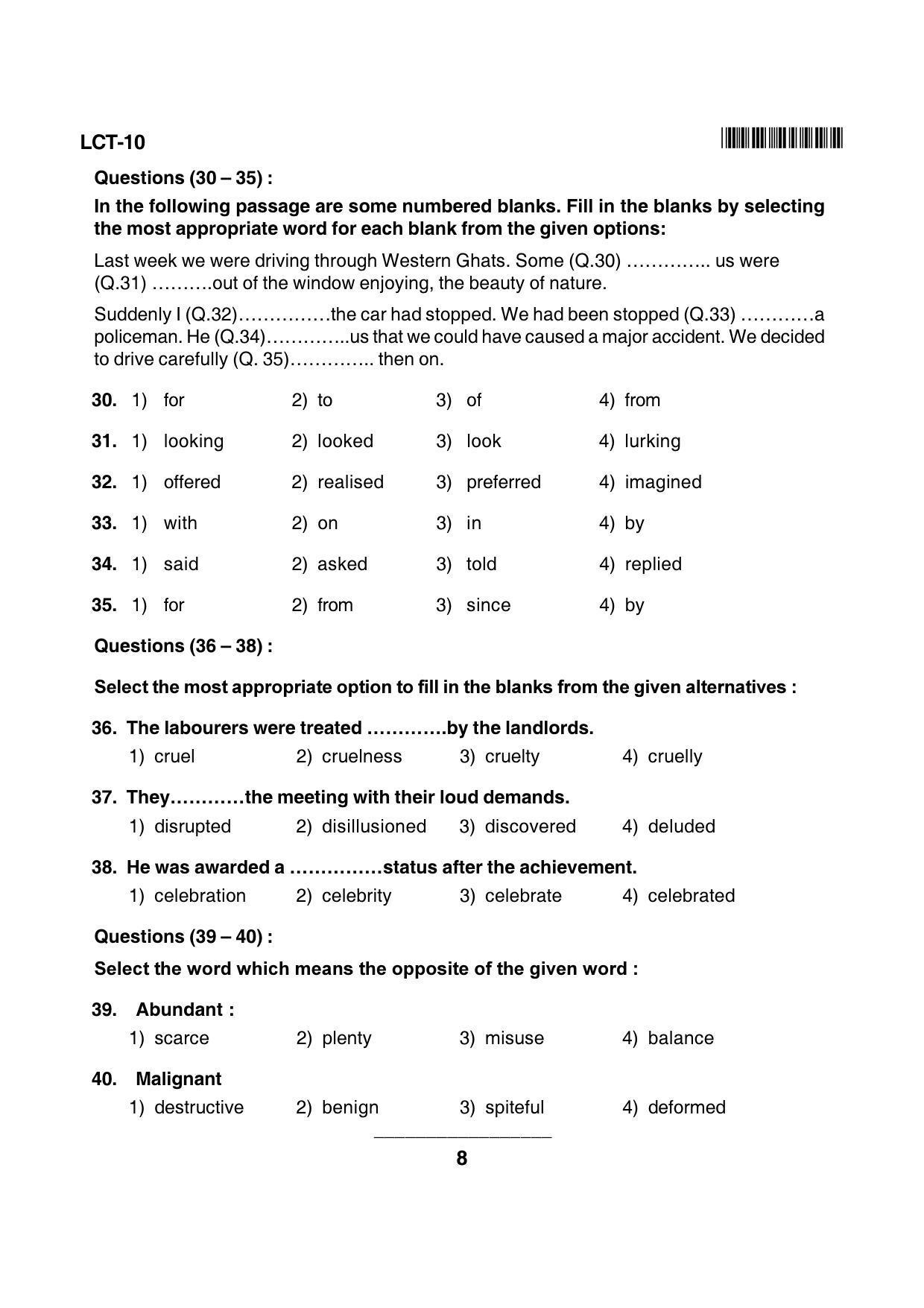 Karnataka NTSE 2013 LCT Question Paper - Page 8