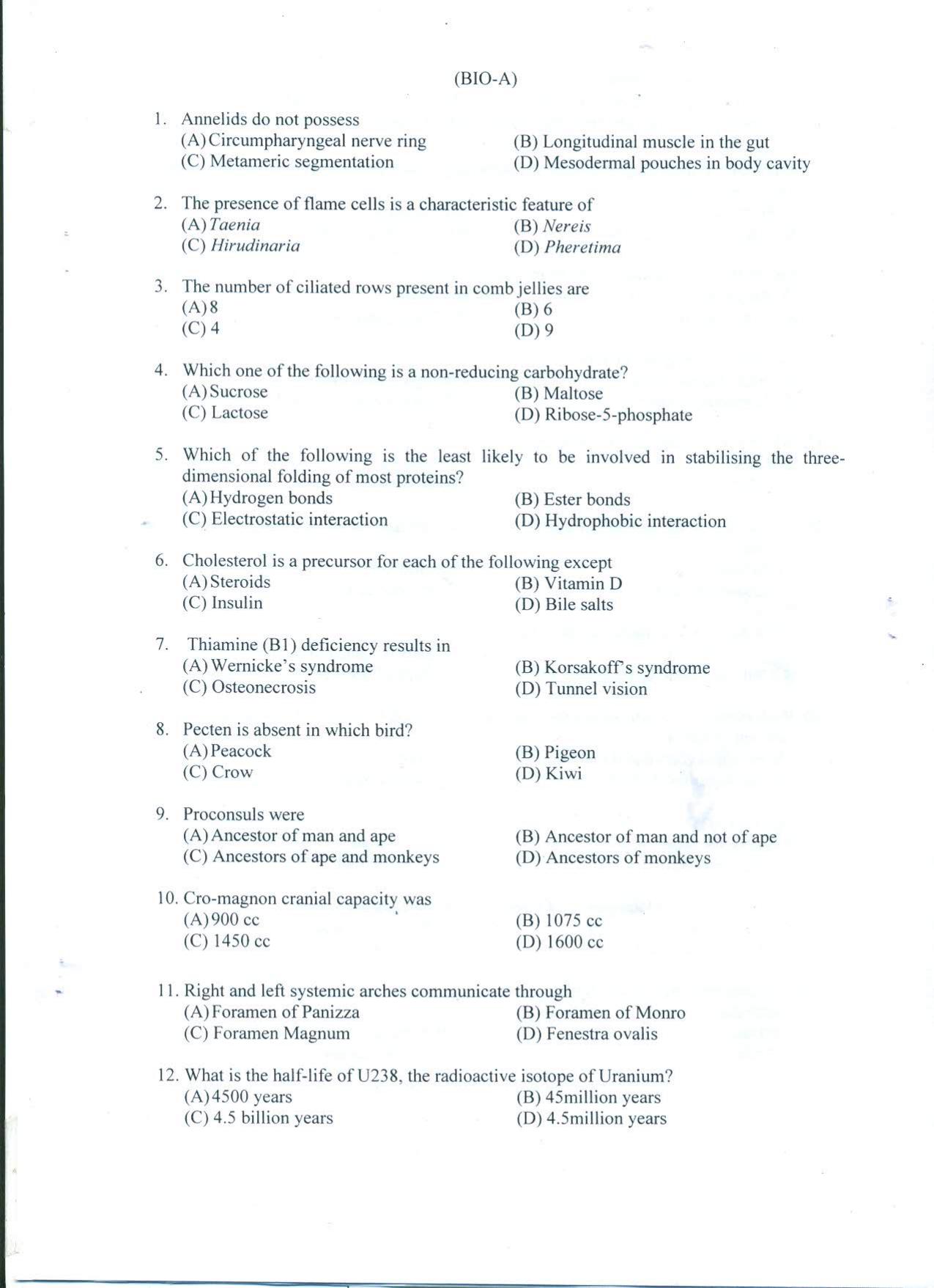 PUCET UG 2022 Biology Question Paper - Page 2
