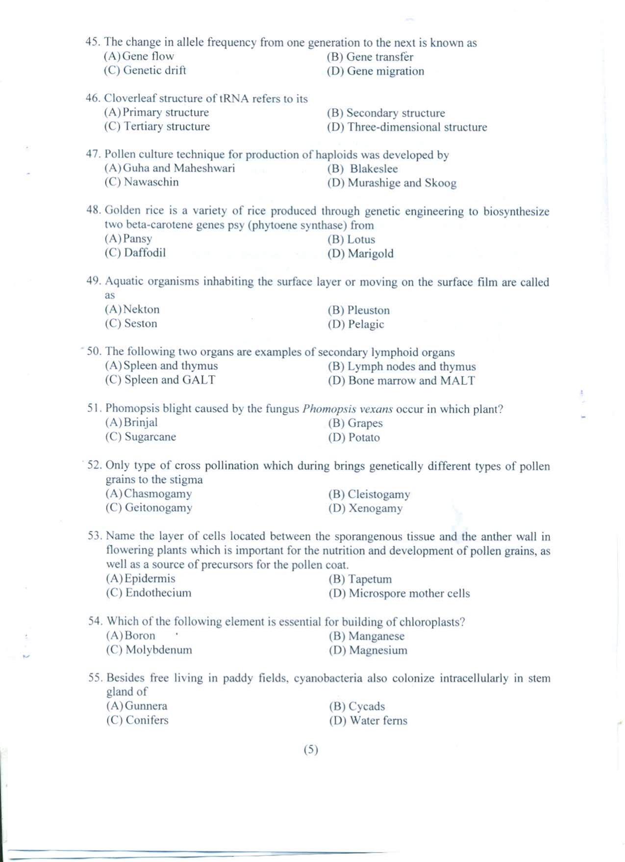 PUCET UG 2022 Biology Question Paper - Page 6
