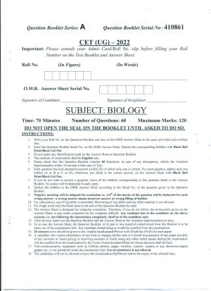 PUCET UG 2022 Biology Question Paper