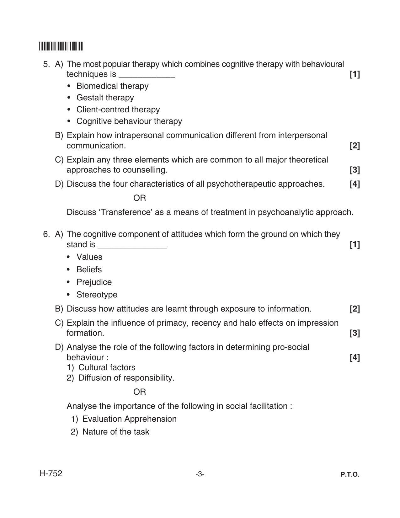 Goa Board Class 12 Psychology 752 Old Pattern (June 2018) Question Paper - Page 3