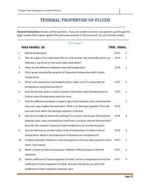 CBSE Worksheets for Class 11 Physics Thermal Properties of Fluids Assignment 1