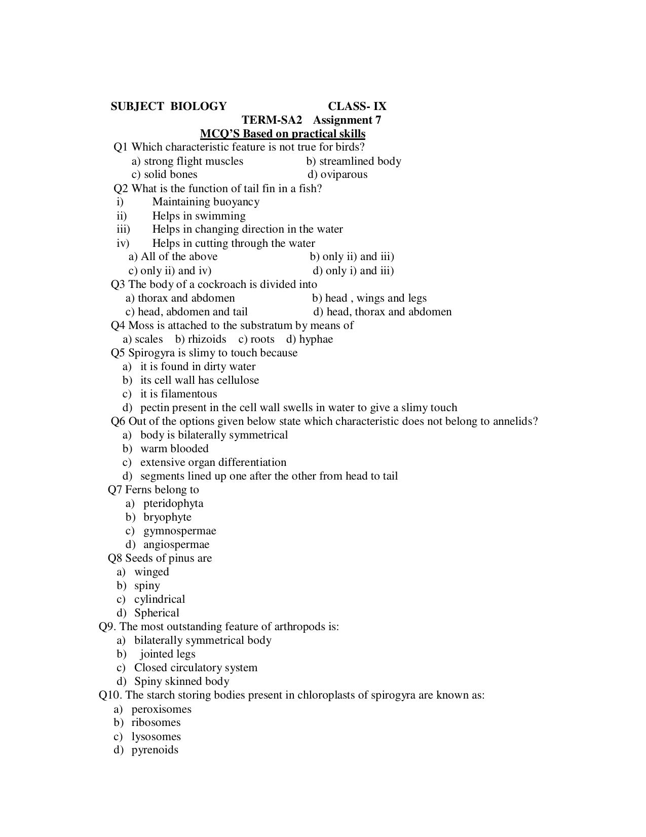 CBSE Worksheets for Class 9 Biology Assignment 17 - Page 1