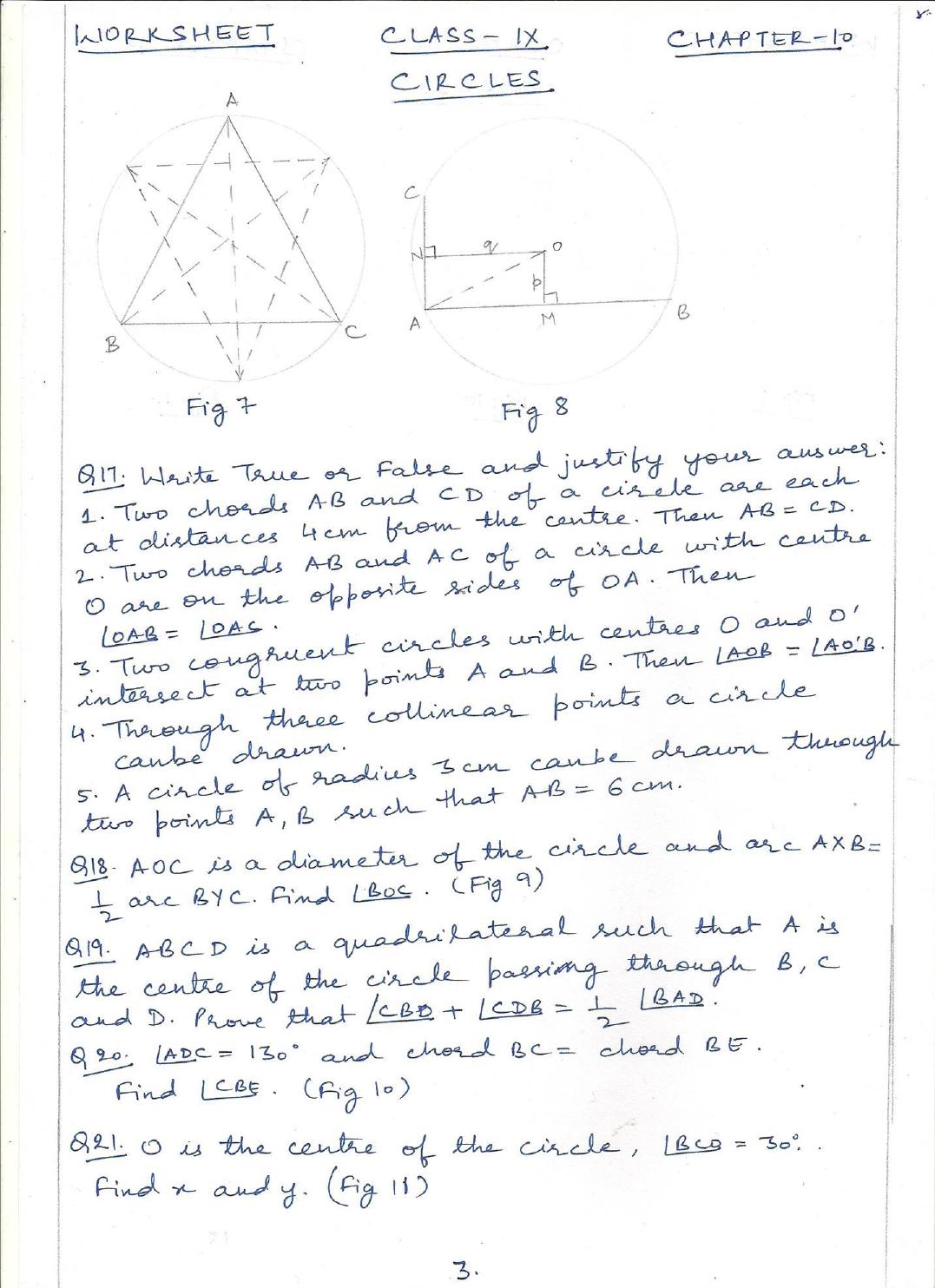 CBSE Worksheets for Class 9 Mathematics Circles Assignment 1 - Page 3