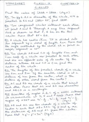 CBSE Worksheets for Class 9 Mathematics Circles Assignment 1
