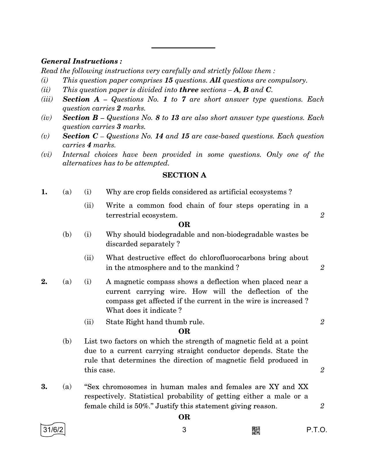 CBSE Class 10 31-6-2 SCIENCE 2022 Compartment Question Paper - Page 3