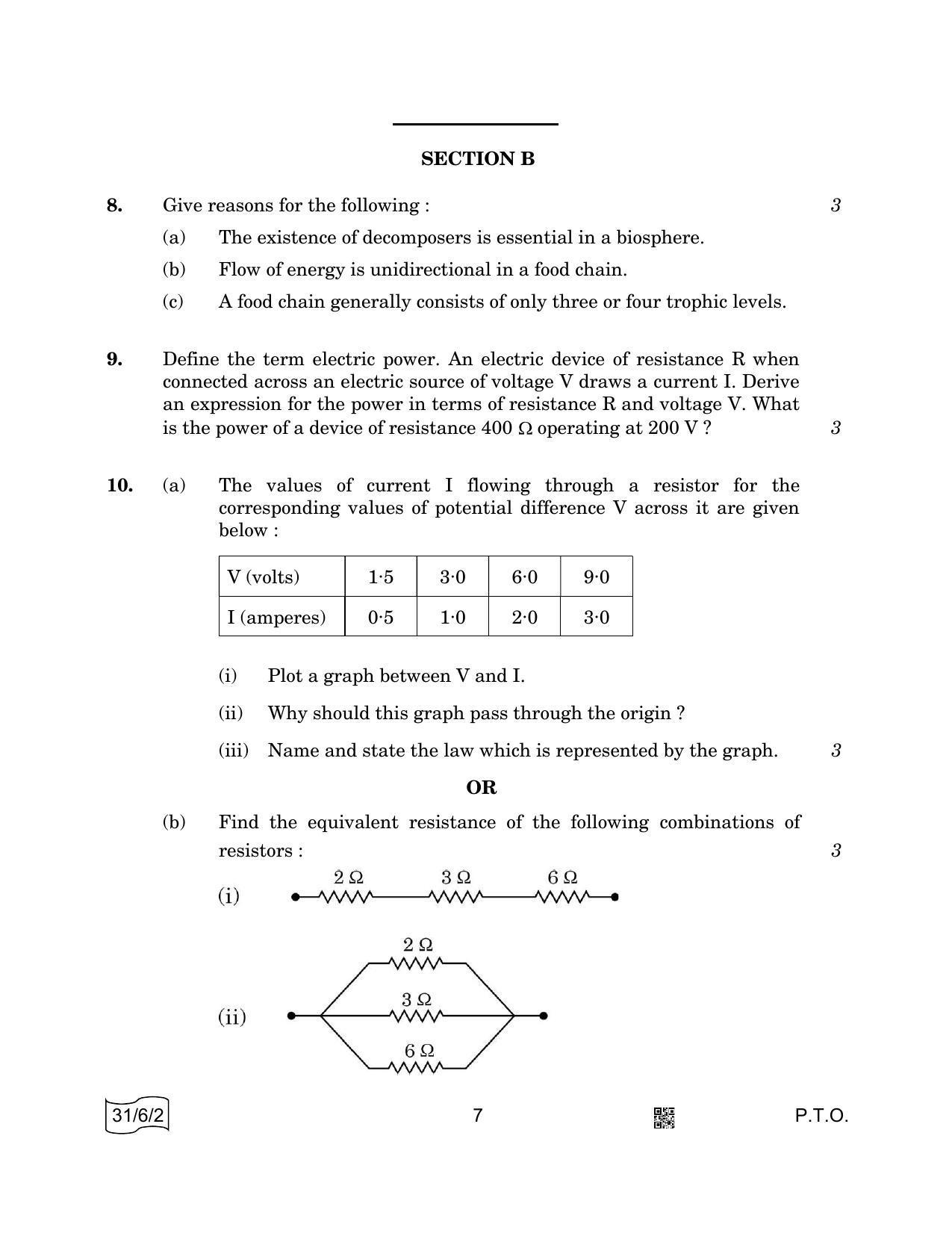 CBSE Class 10 31-6-2 SCIENCE 2022 Compartment Question Paper - Page 7