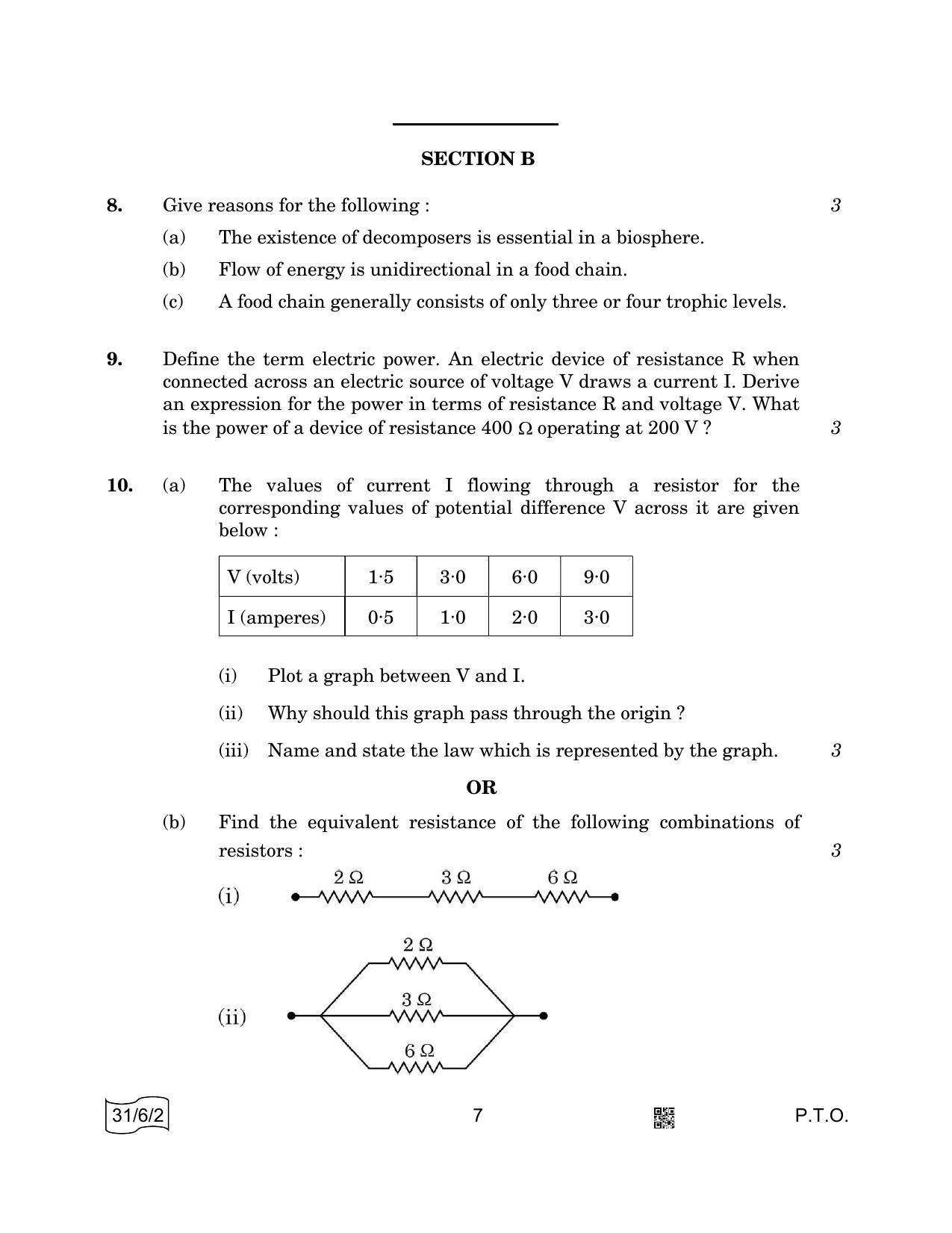 CBSE Class 10 31-6-2 SCIENCE 2022 Compartment Question Paper - Page 7