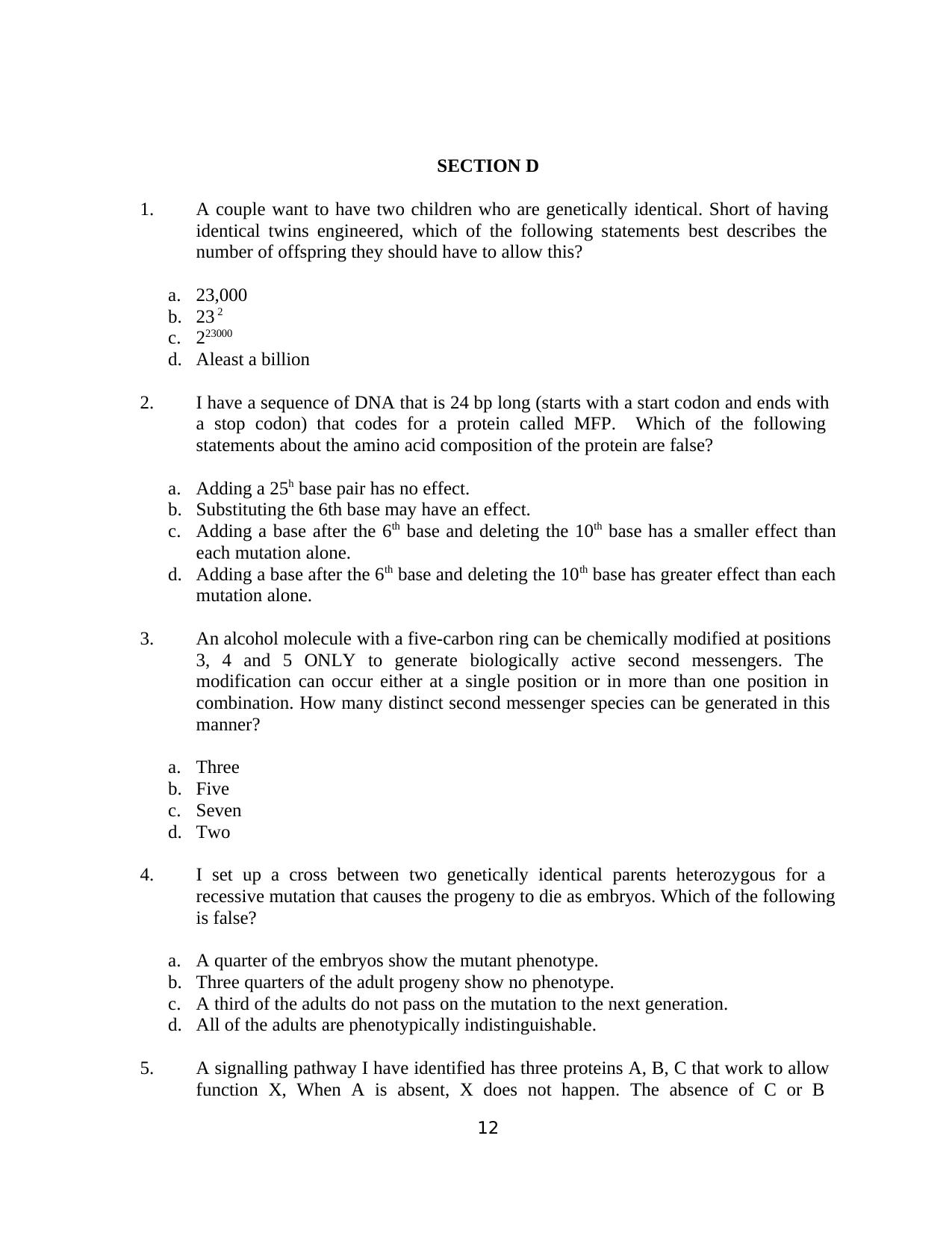 JGEEBILS Biology Question Paper 2011 - Page 12