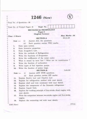 AP Inter 1st Year Mechanical Technology-I March-2020-Vocational Question Paper