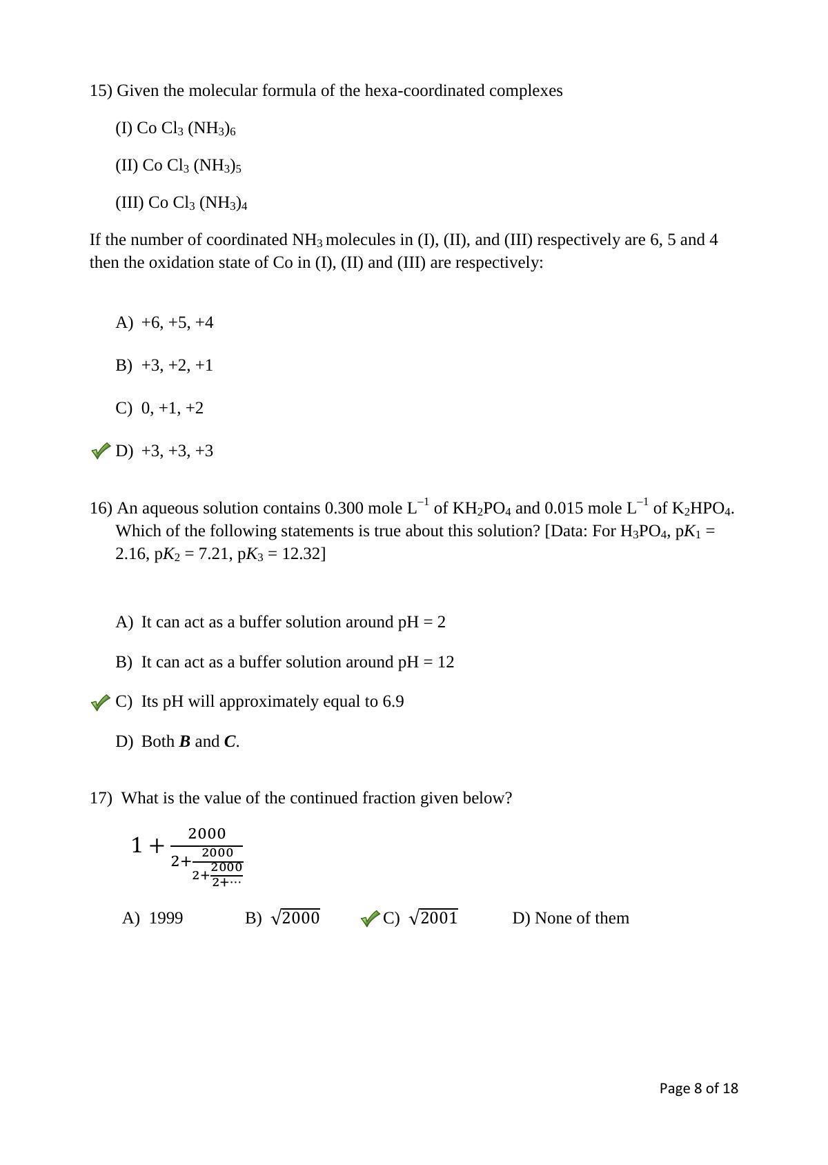TIFR GS 2017 Chemistry Y Question Paper - Page 8