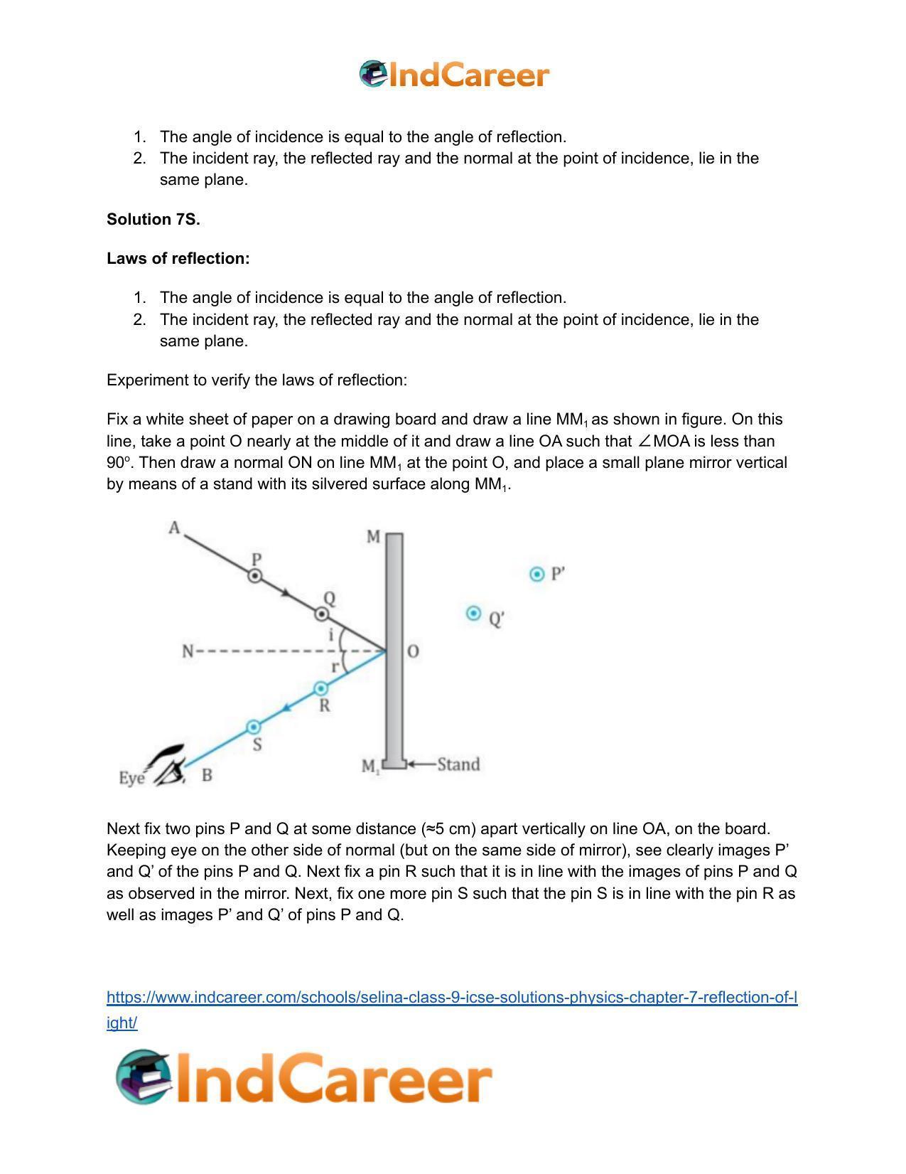 Selina Class 9 ICSE Solutions Physics : Chapter 7- Reflection of Light - Page 5