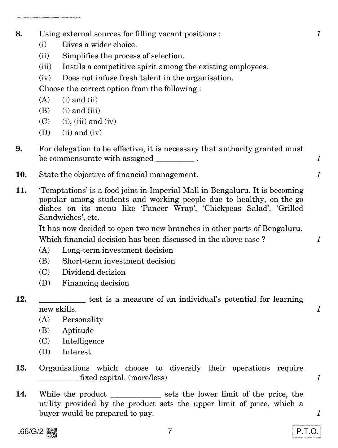 CBSE Class 12 66-C-2 - Business Studies 2020 Compartment Question Paper - Page 7
