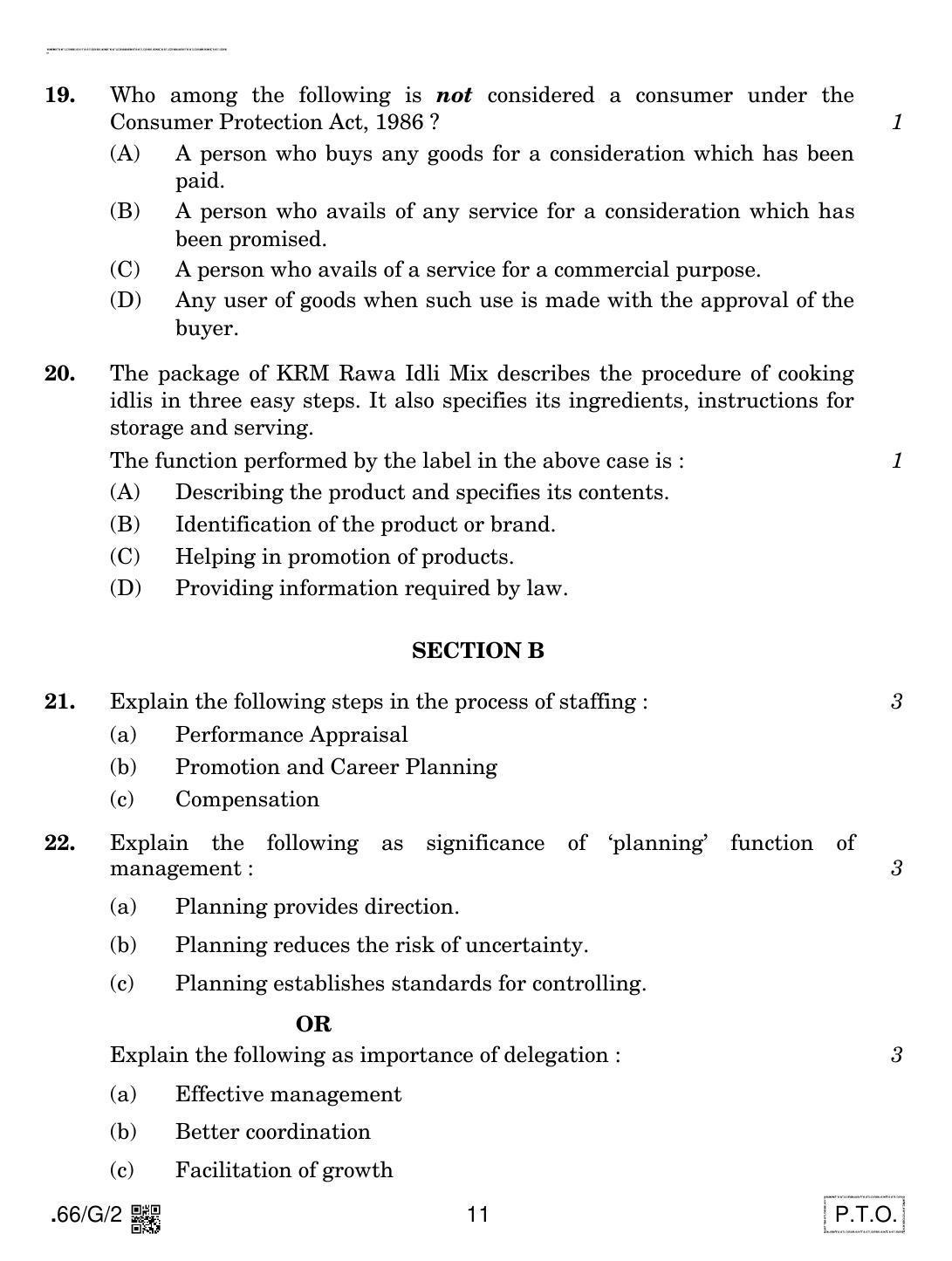CBSE Class 12 66-C-2 - Business Studies 2020 Compartment Question Paper - Page 11