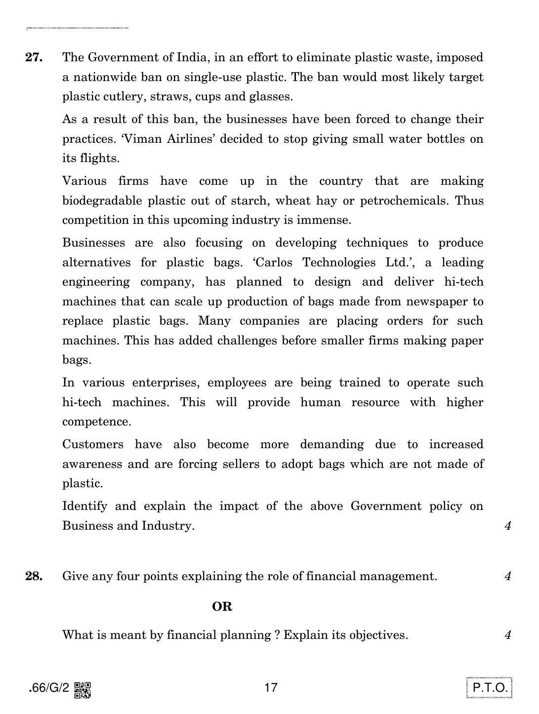 CBSE Class 12 66-C-2 - Business Studies 2020 Compartment Question Paper - Page 17
