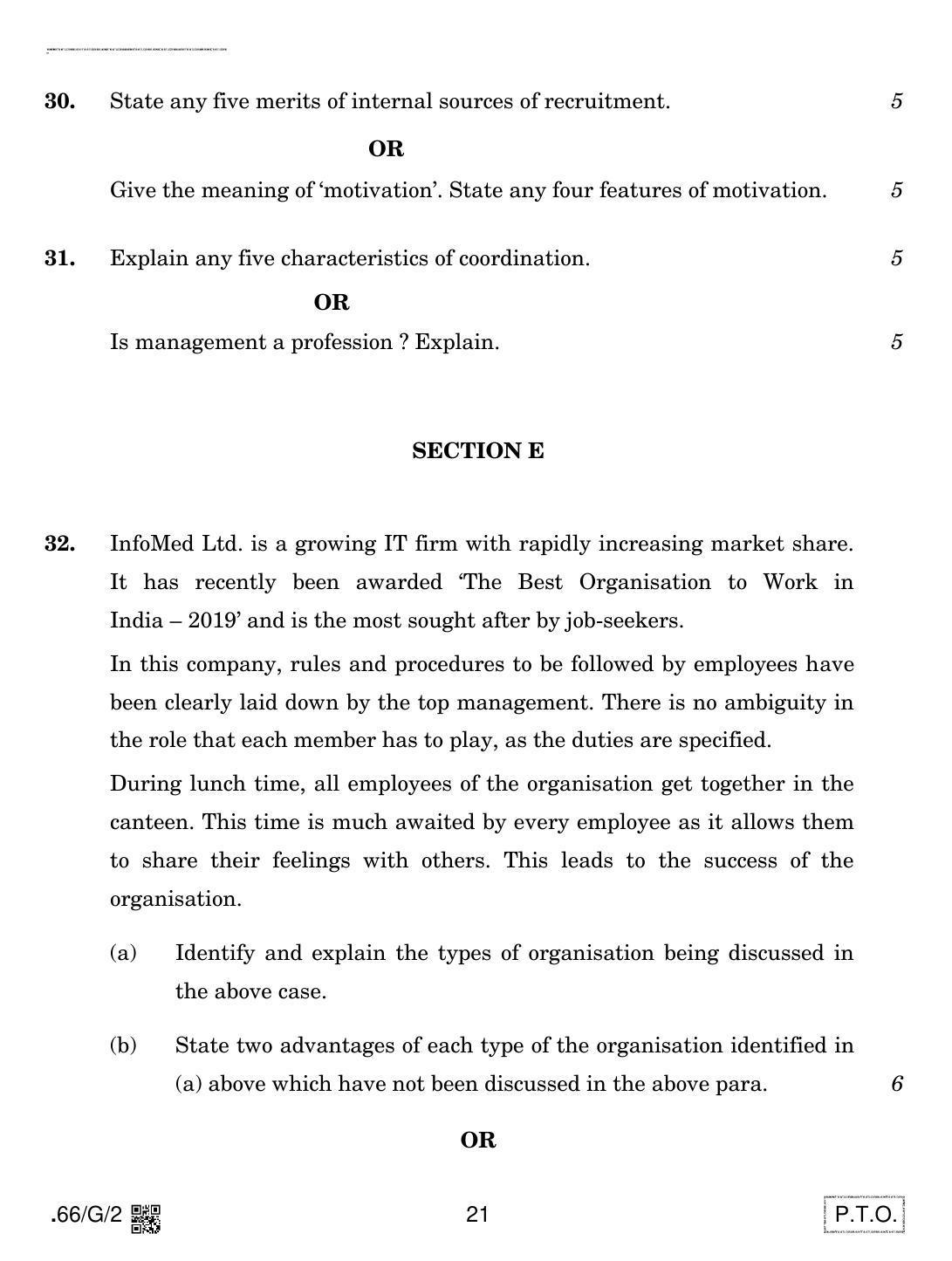 CBSE Class 12 66-C-2 - Business Studies 2020 Compartment Question Paper - Page 21