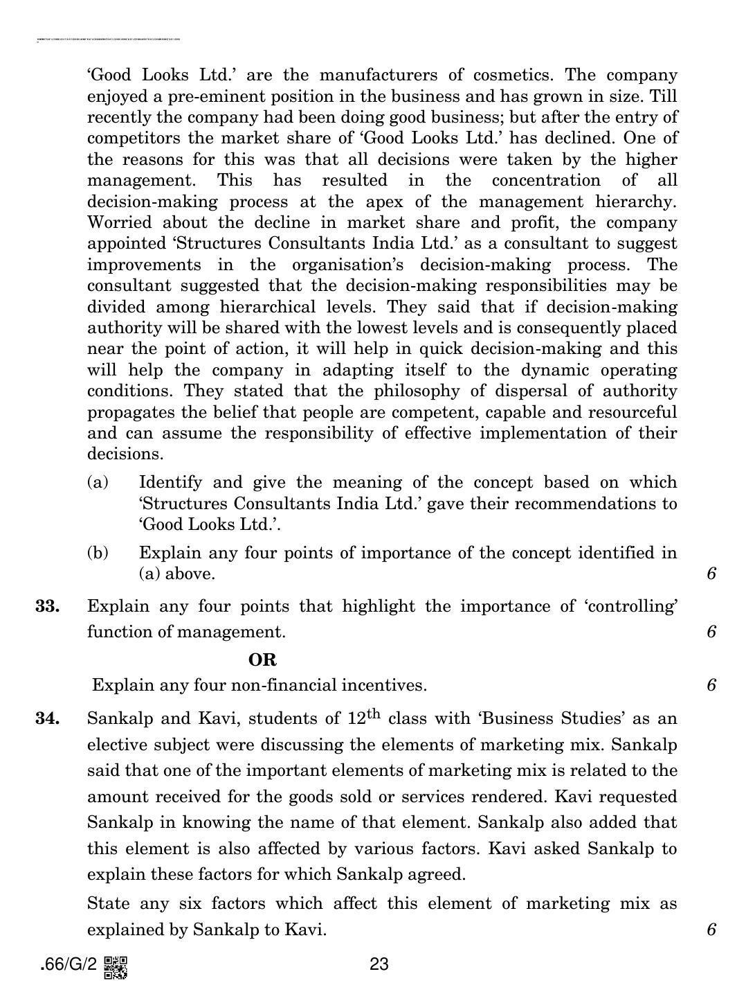 CBSE Class 12 66-C-2 - Business Studies 2020 Compartment Question Paper - Page 23