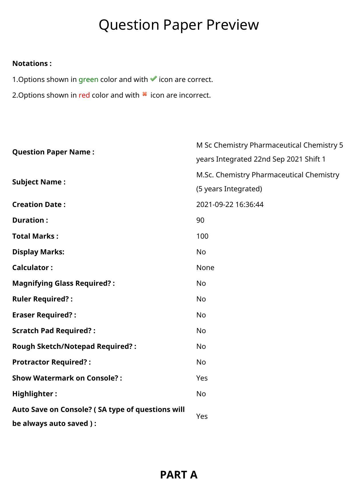TS CPGET 2021 M.Sc. Chemistry Pharmaceutical Chemistry (5 years Integrated) (Shift 1) Question Paper with Answer Key - Page 1