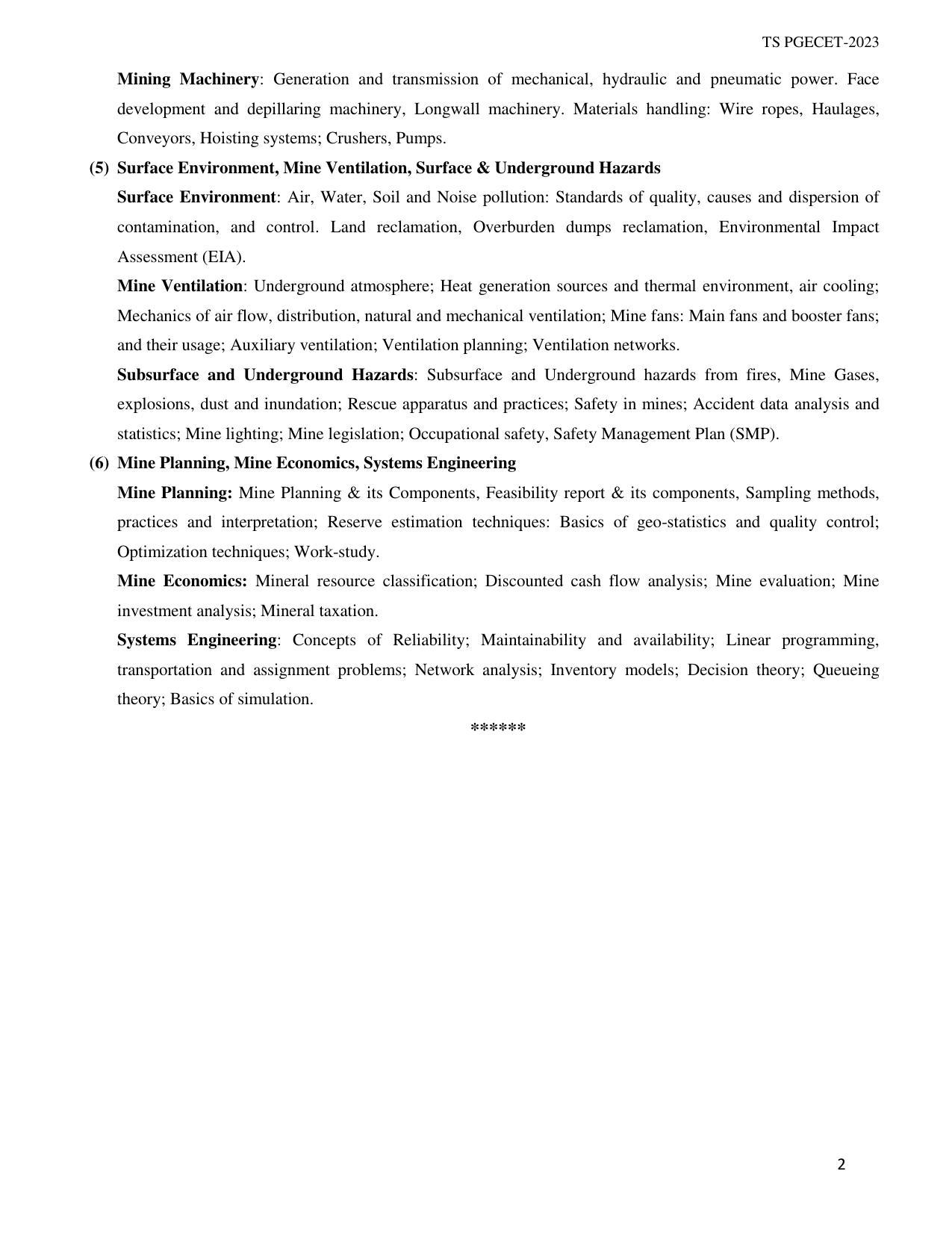 TS PGECET Mining Engineering Syllabus - Page 2