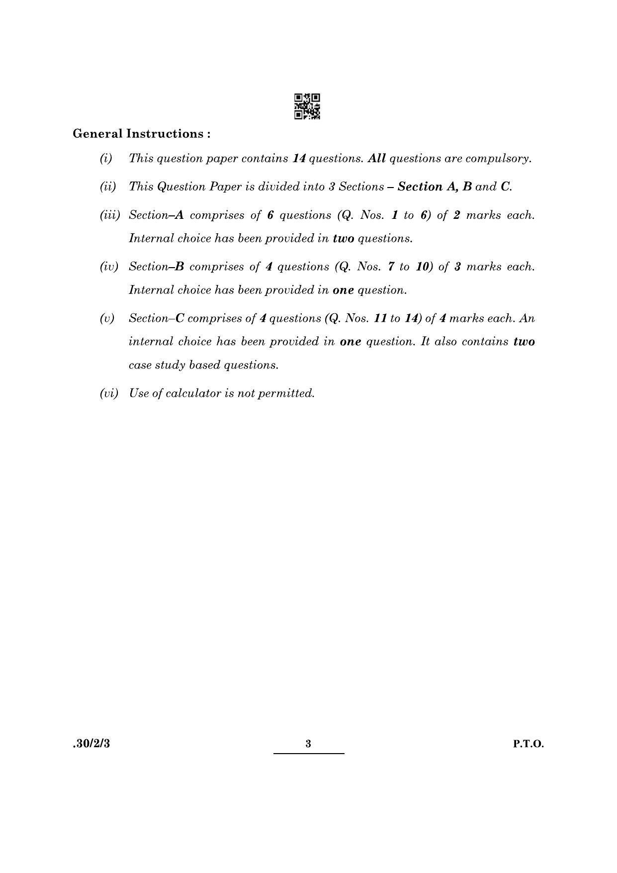 CBSE Class 10 Maths (30/2/3 - SET III) 2022 Question Paper - Page 3