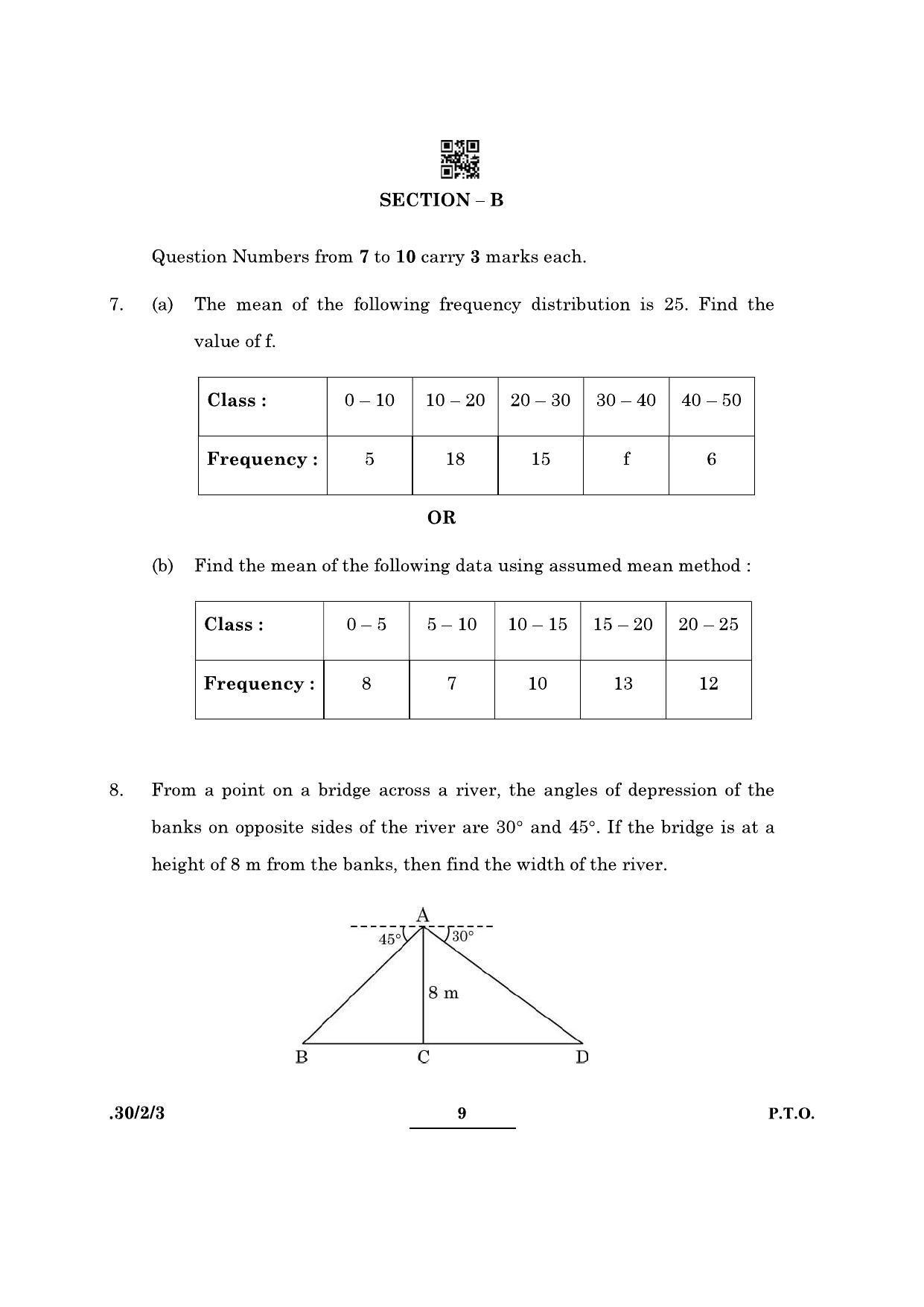 CBSE Class 10 Maths (30/2/3 - SET III) 2022 Question Paper - Page 9