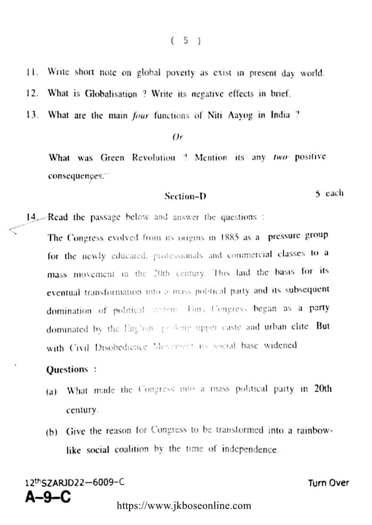 JKBOSE Class 12 Political-Science 6009-C Question Papers 2022 - Page 5