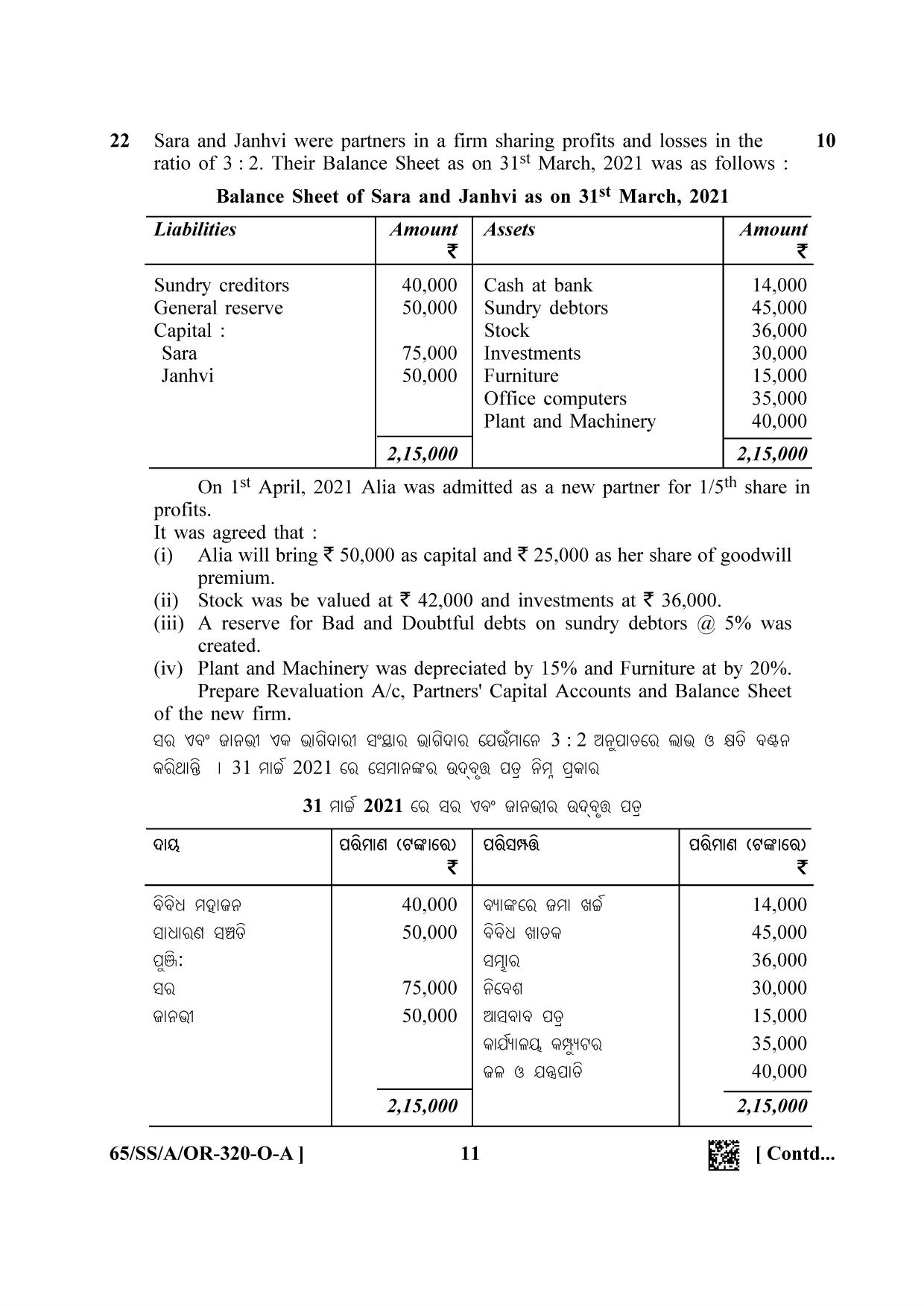 NIOS 2023 Class 12 Odia (Accountancy) Question Paper - Page 11