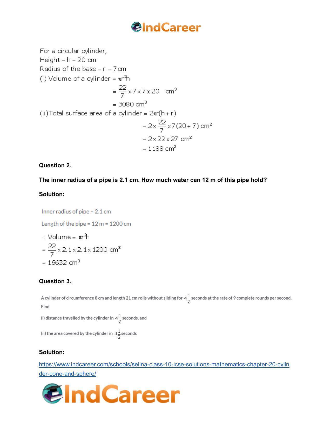 Selina Class 10 ICSE Solutions Mathematics : Chapter 20- Cylinder, Cone and Sphere - Page 3