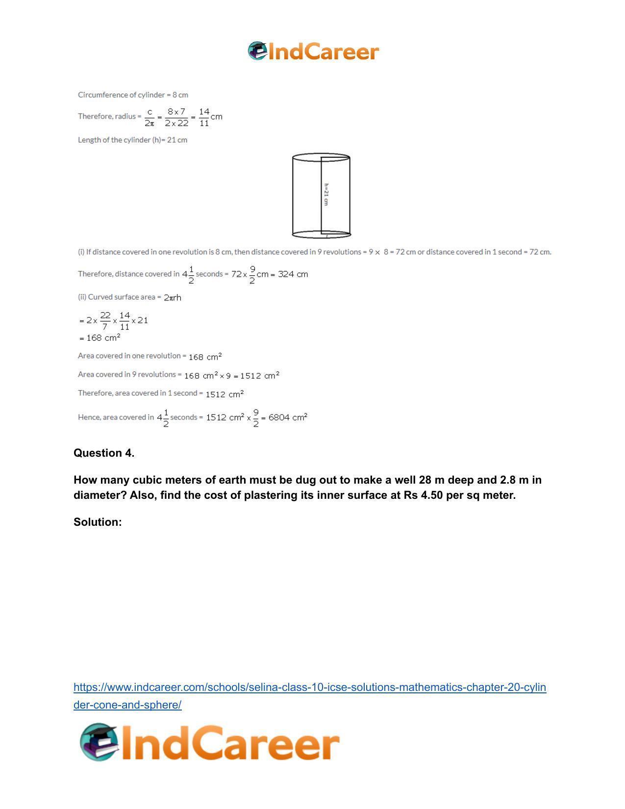 Selina Class 10 ICSE Solutions Mathematics : Chapter 20- Cylinder, Cone and Sphere - Page 4