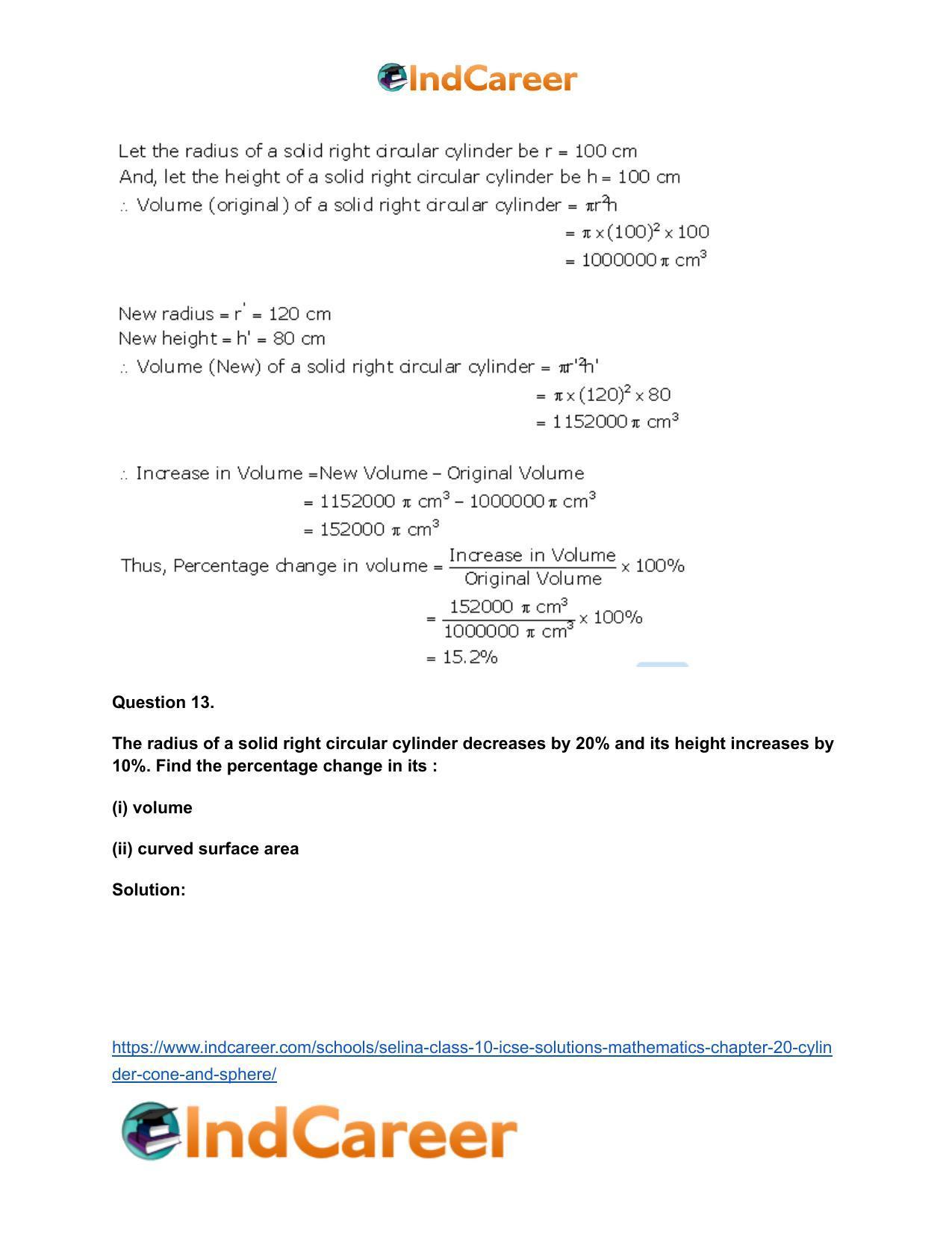 Selina Class 10 ICSE Solutions Mathematics : Chapter 20- Cylinder, Cone and Sphere - Page 13