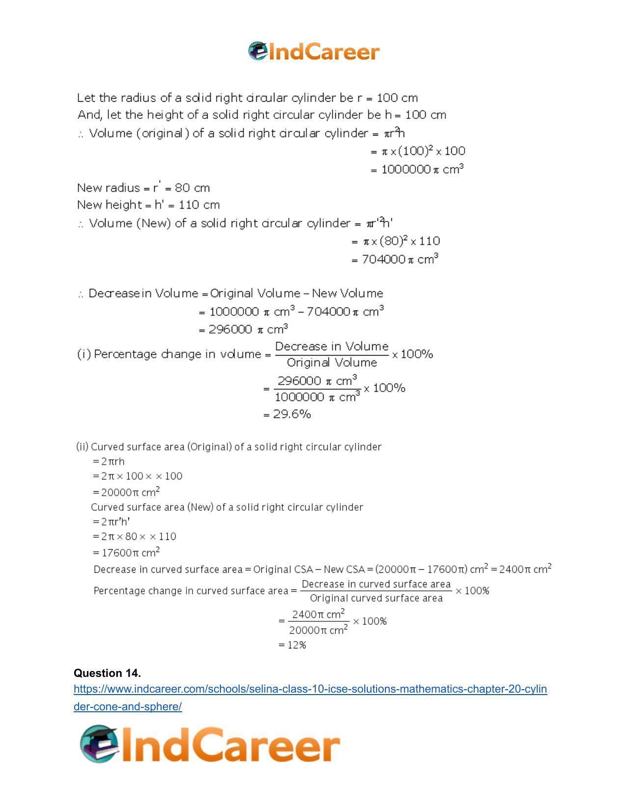 Selina Class 10 ICSE Solutions Mathematics : Chapter 20- Cylinder, Cone and Sphere - Page 14