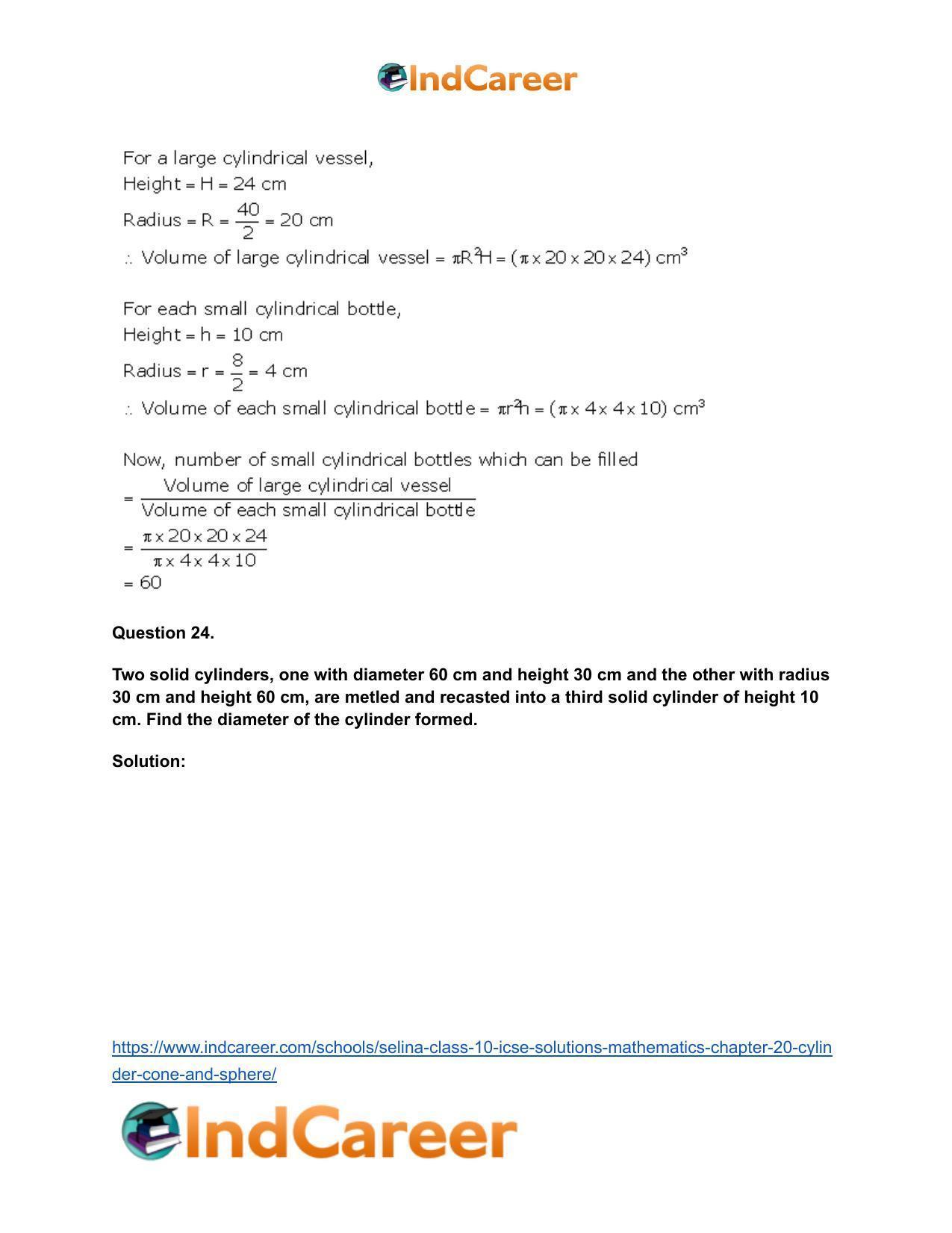 Selina Class 10 ICSE Solutions Mathematics : Chapter 20- Cylinder, Cone and Sphere - Page 23