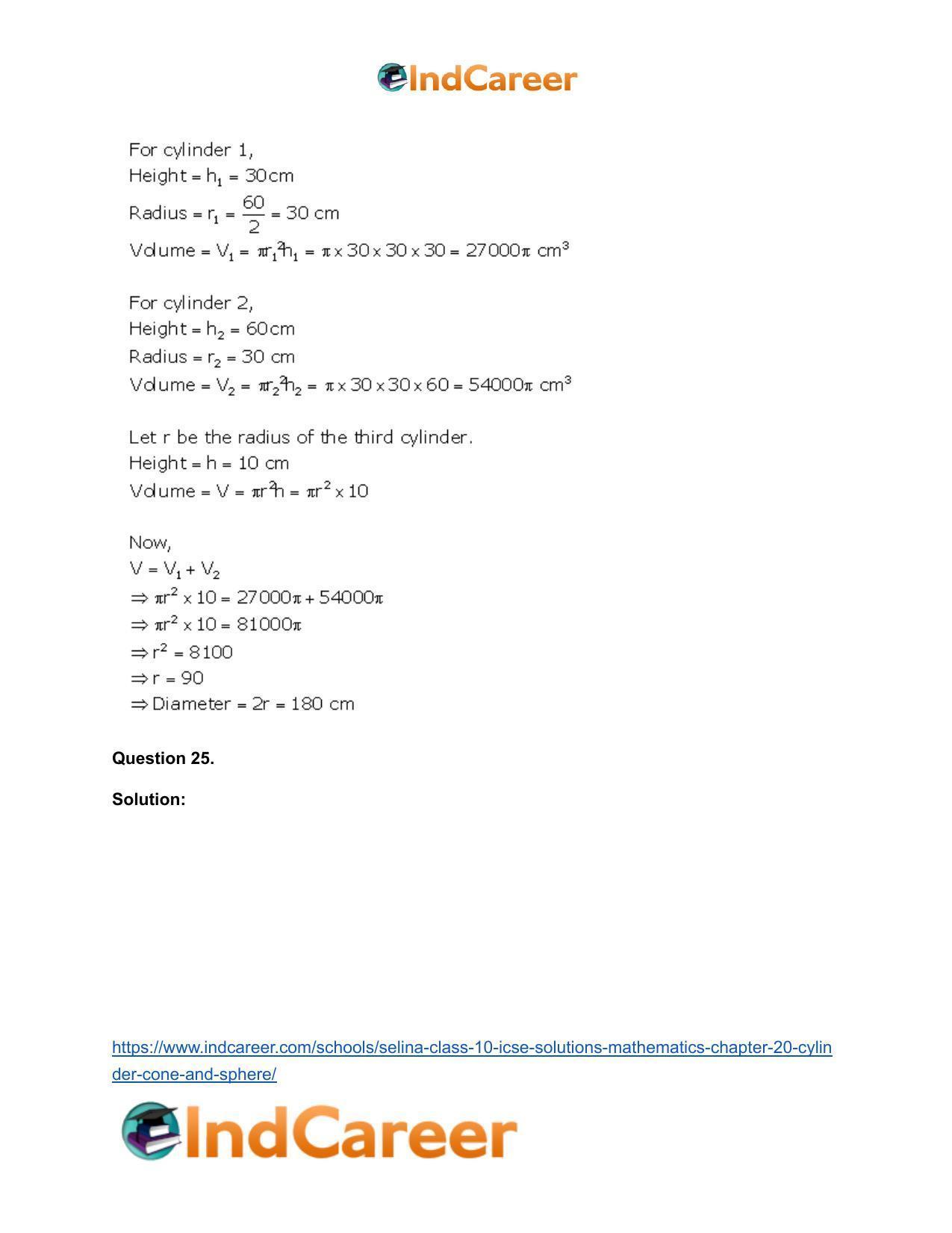 Selina Class 10 ICSE Solutions Mathematics : Chapter 20- Cylinder, Cone and Sphere - Page 24