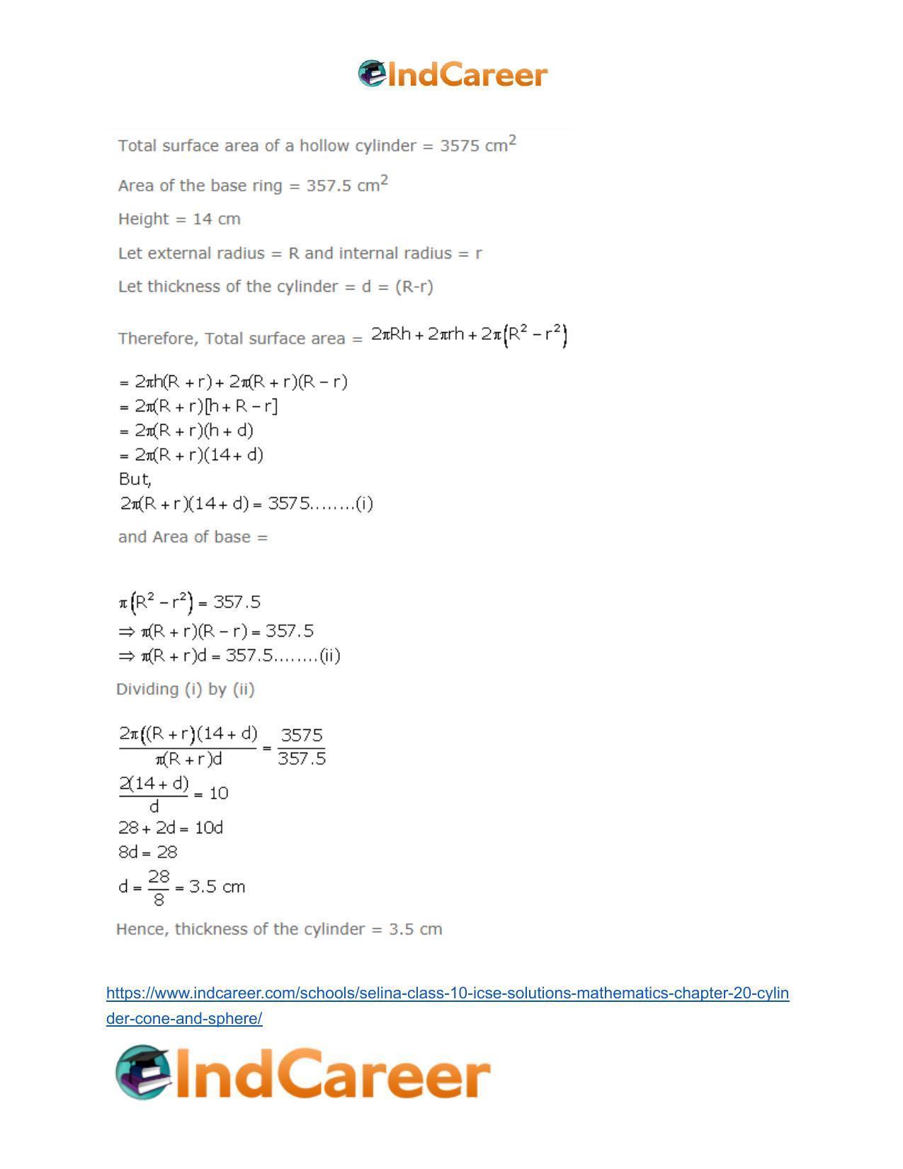 Selina Class 10 ICSE Solutions Mathematics : Chapter 20- Cylinder, Cone and Sphere - Page 25