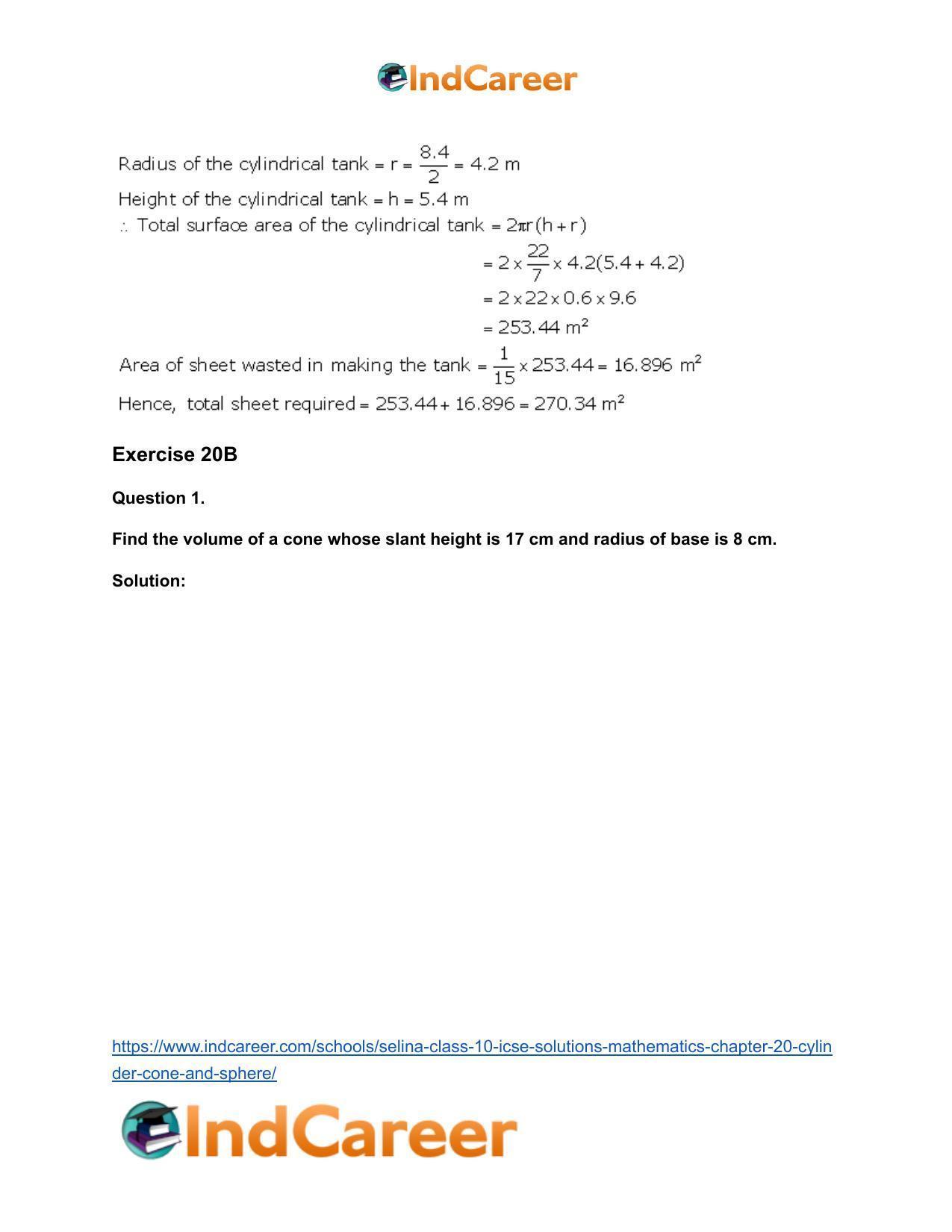 Selina Class 10 ICSE Solutions Mathematics : Chapter 20- Cylinder, Cone and Sphere - Page 28
