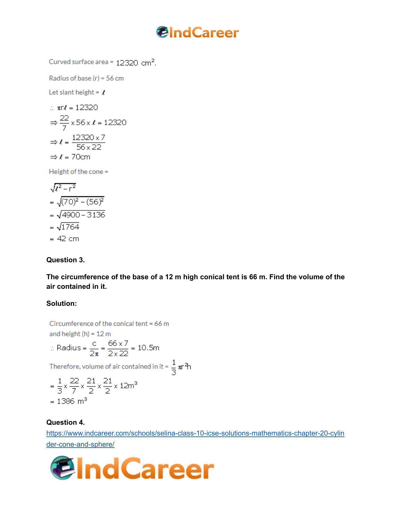 Selina Class 10 ICSE Solutions Mathematics : Chapter 20- Cylinder, Cone and Sphere - Page 30