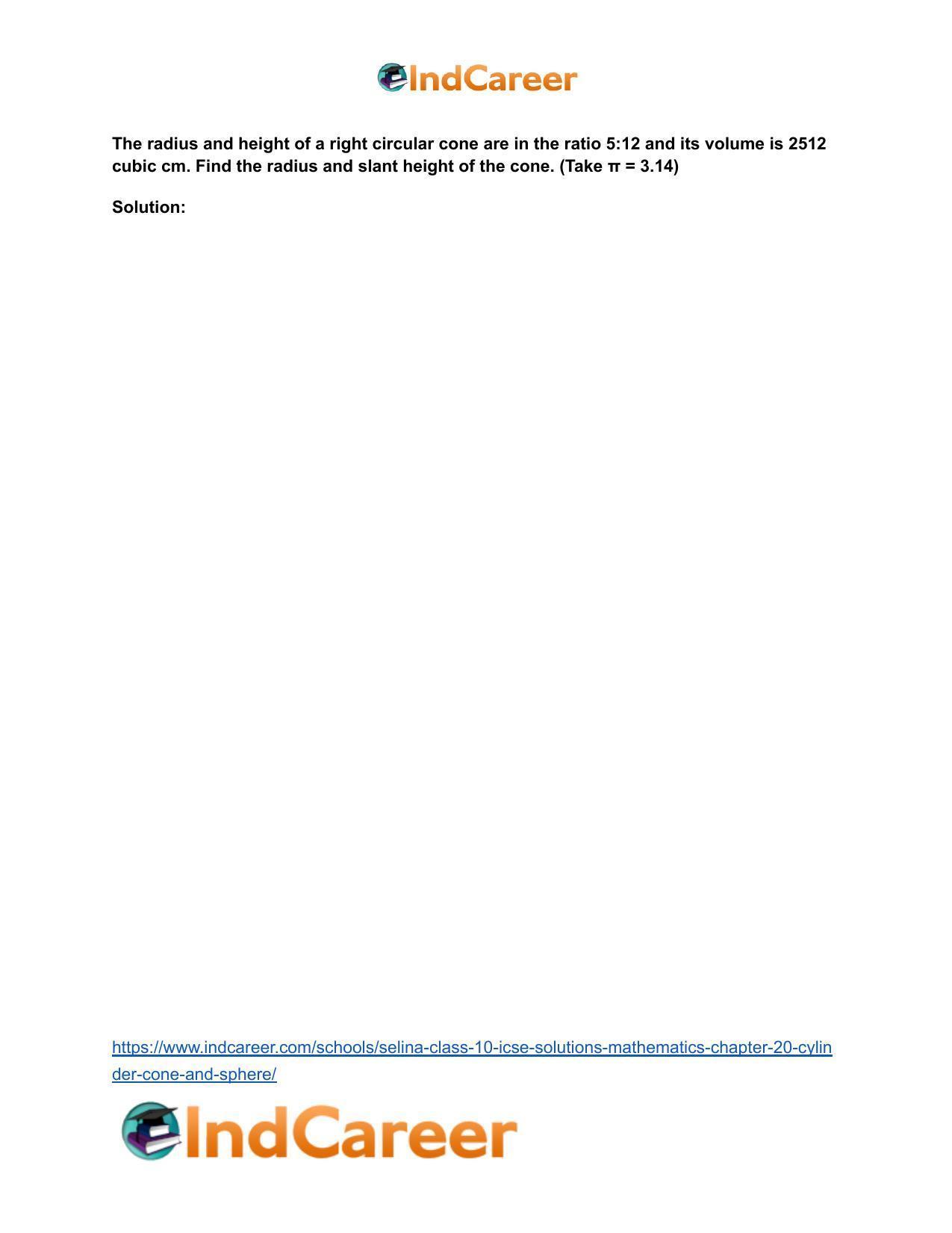 Selina Class 10 ICSE Solutions Mathematics : Chapter 20- Cylinder, Cone and Sphere - Page 31