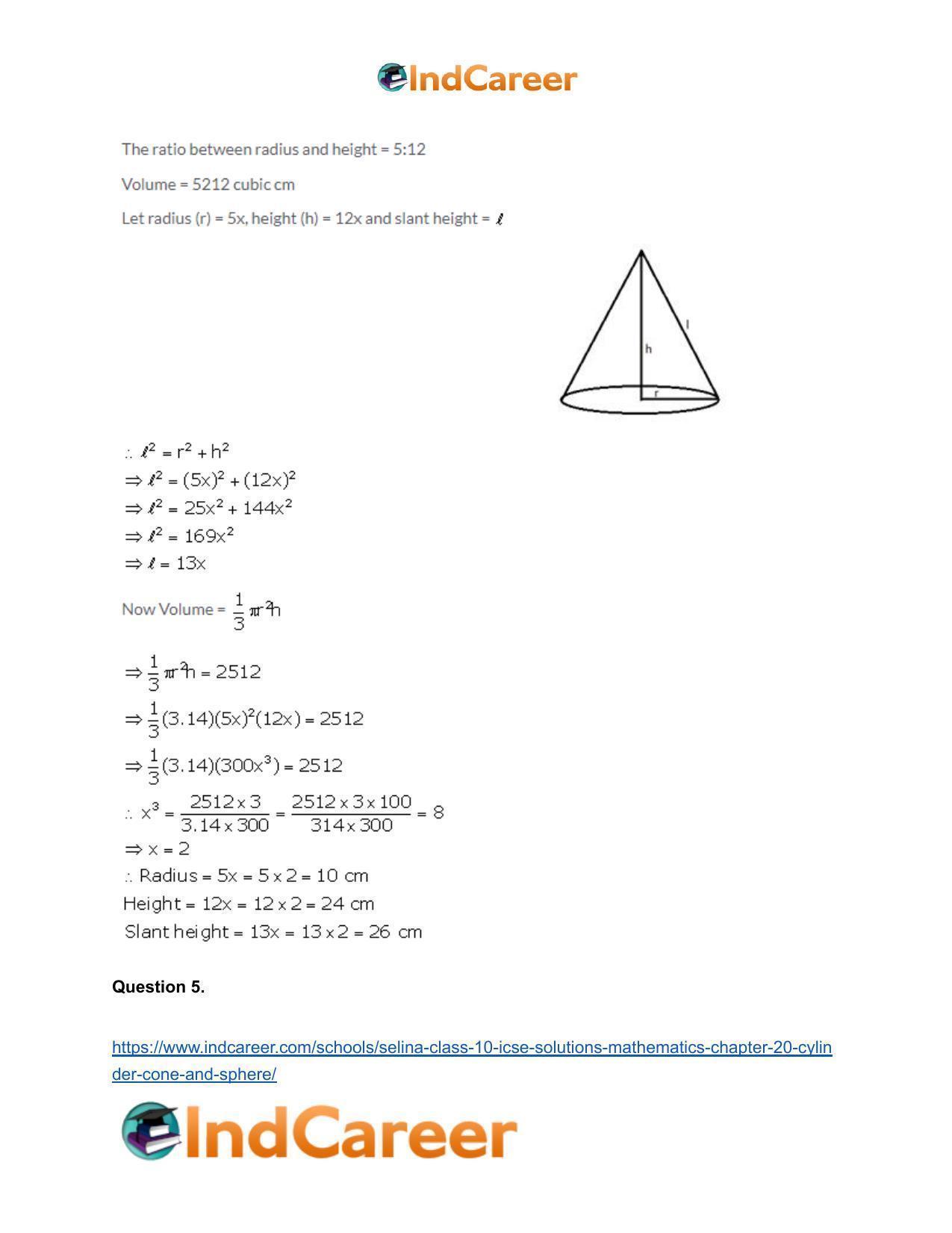 Selina Class 10 ICSE Solutions Mathematics : Chapter 20- Cylinder, Cone and Sphere - Page 32
