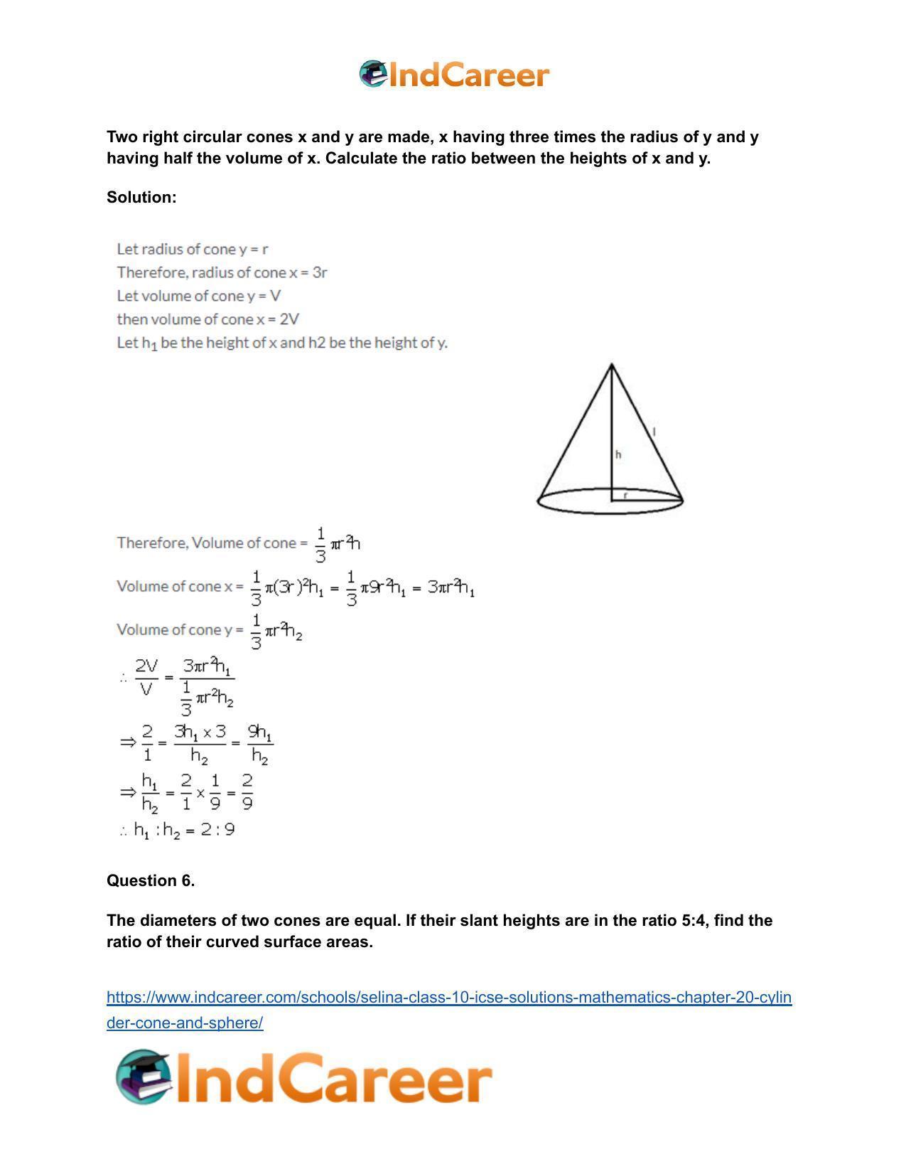 Selina Class 10 ICSE Solutions Mathematics : Chapter 20- Cylinder, Cone and Sphere - Page 33