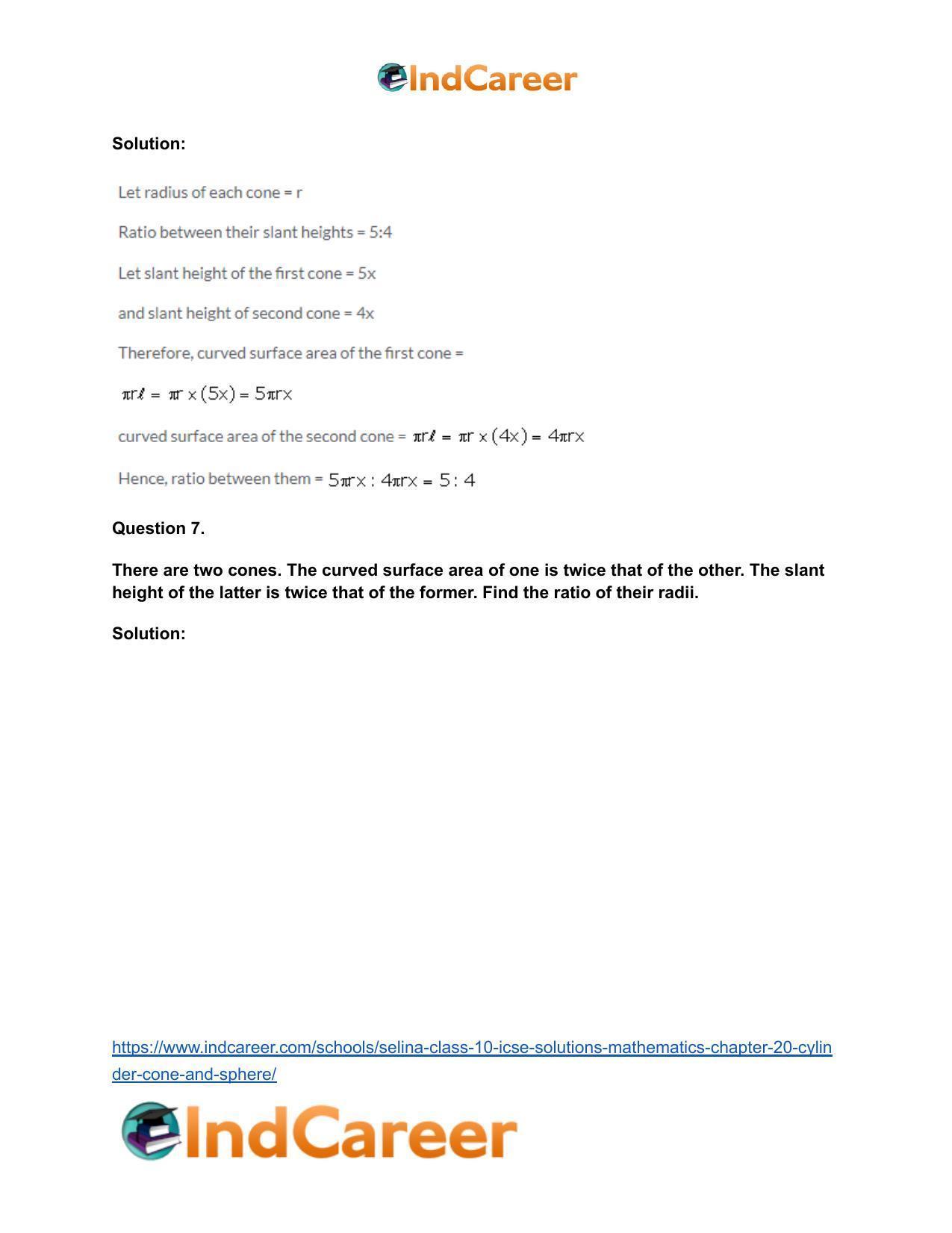 Selina Class 10 ICSE Solutions Mathematics : Chapter 20- Cylinder, Cone and Sphere - Page 34