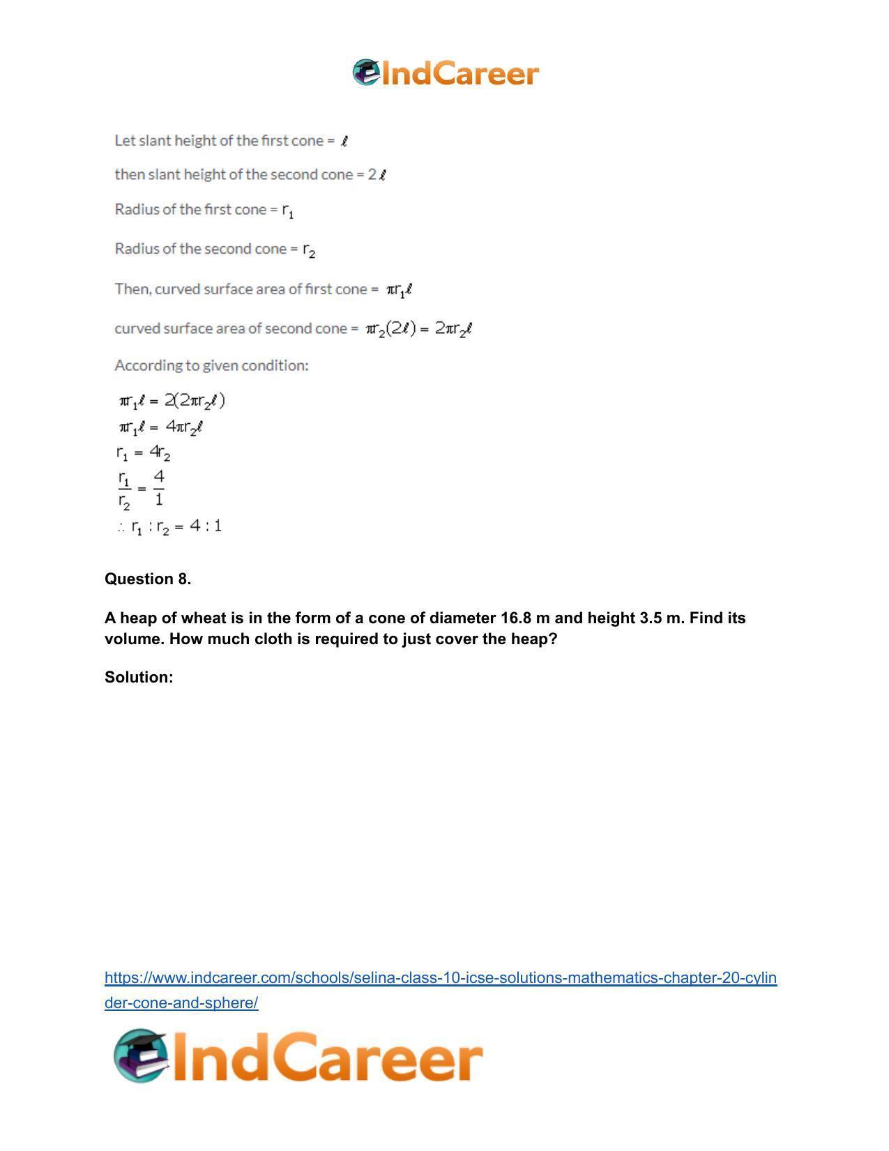Selina Class 10 ICSE Solutions Mathematics : Chapter 20- Cylinder, Cone and Sphere - Page 35