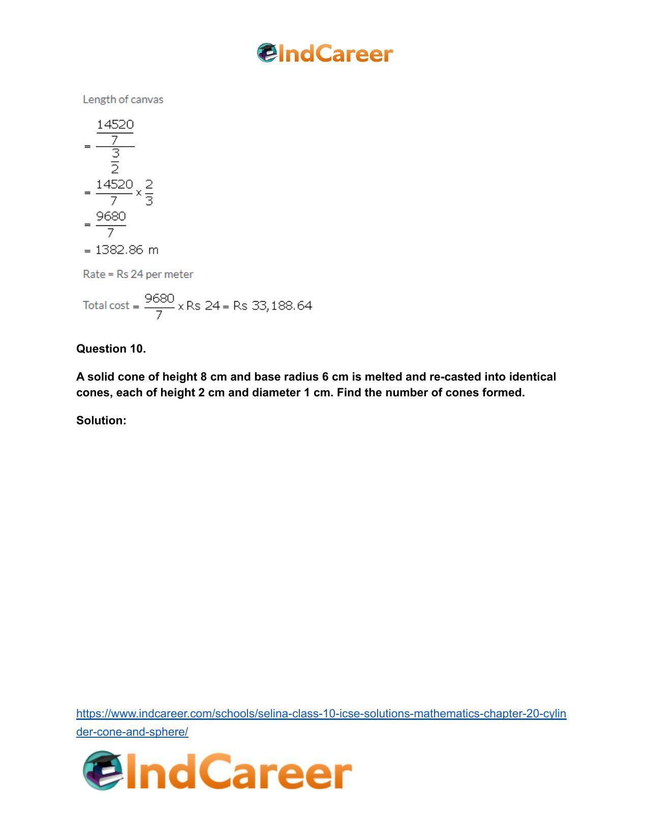 Selina Class 10 ICSE Solutions Mathematics : Chapter 20- Cylinder, Cone and Sphere - Page 38