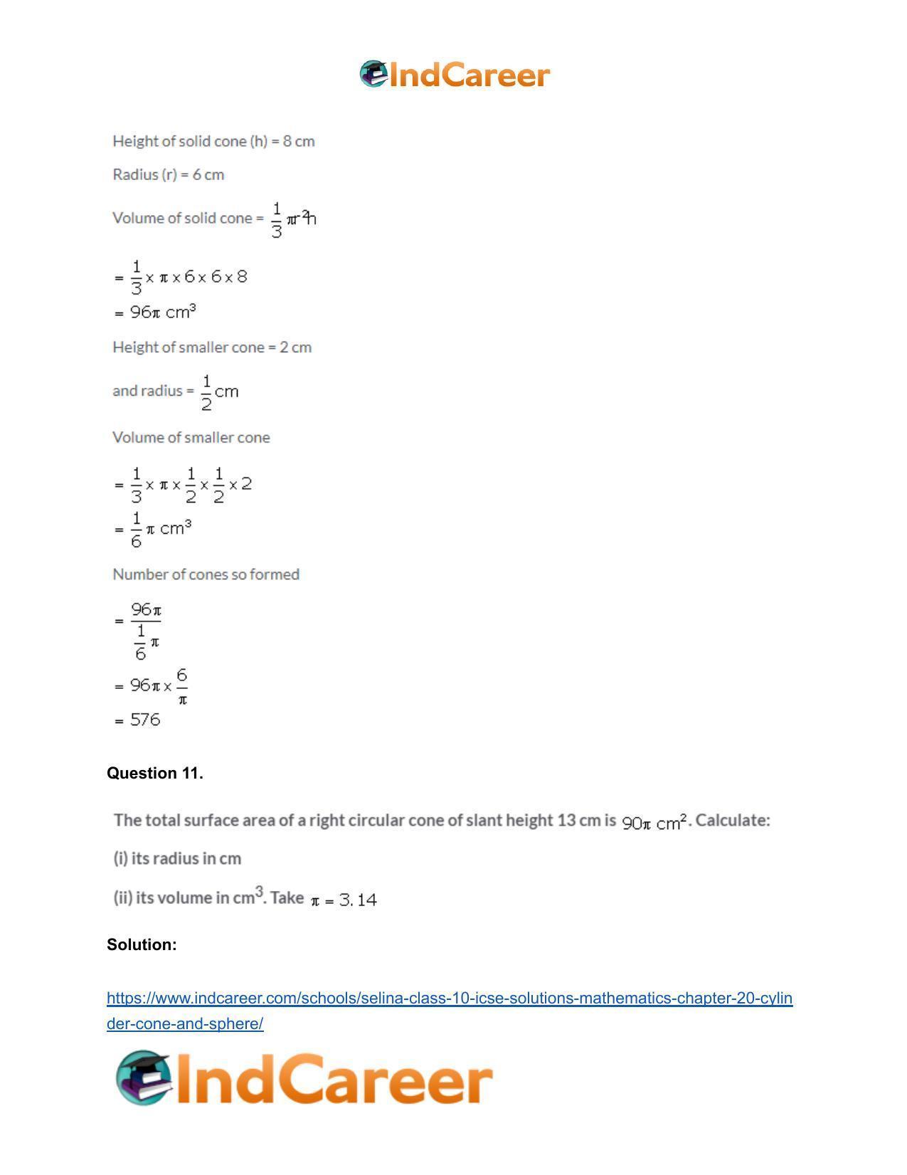 Selina Class 10 ICSE Solutions Mathematics : Chapter 20- Cylinder, Cone and Sphere - Page 39