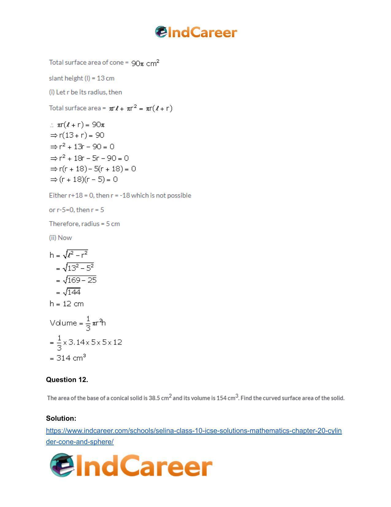 Selina Class 10 ICSE Solutions Mathematics : Chapter 20- Cylinder, Cone and Sphere - Page 40