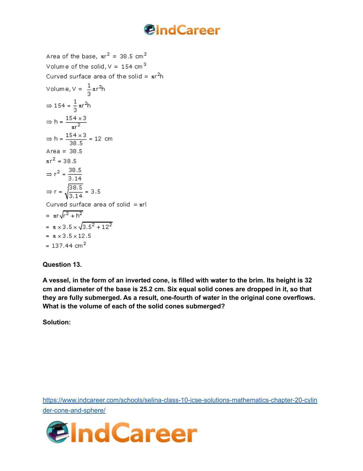 Selina Class 10 ICSE Solutions Mathematics : Chapter 20- Cylinder, Cone and Sphere - Page 41