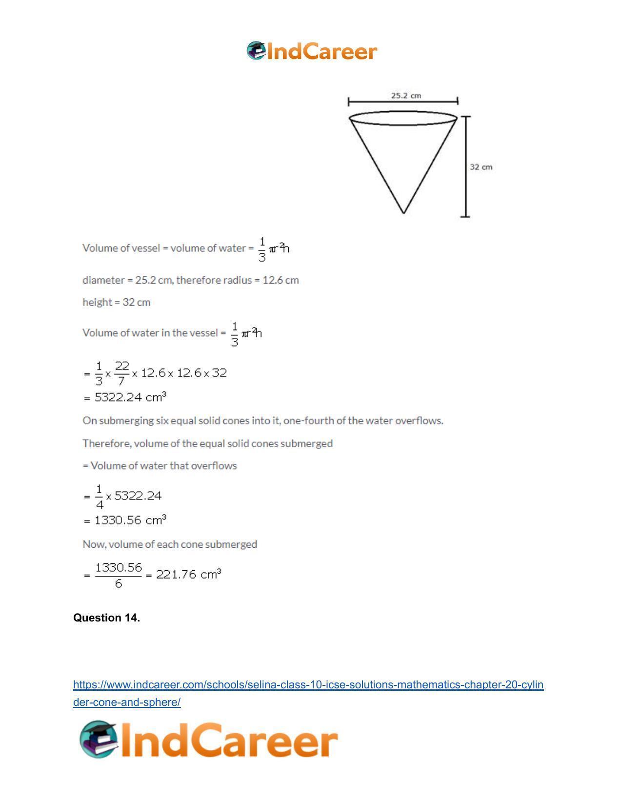 Selina Class 10 ICSE Solutions Mathematics : Chapter 20- Cylinder, Cone and Sphere - Page 42
