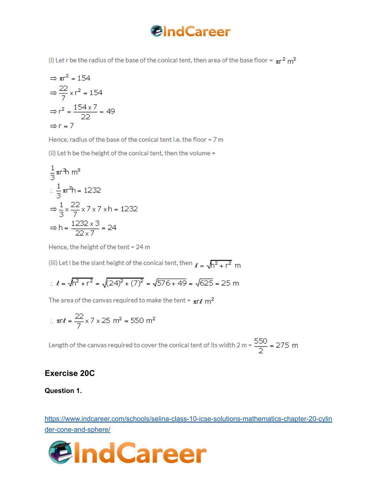 Selina Class 10 ICSE Solutions Mathematics : Chapter 20- Cylinder, Cone and Sphere - Page 44