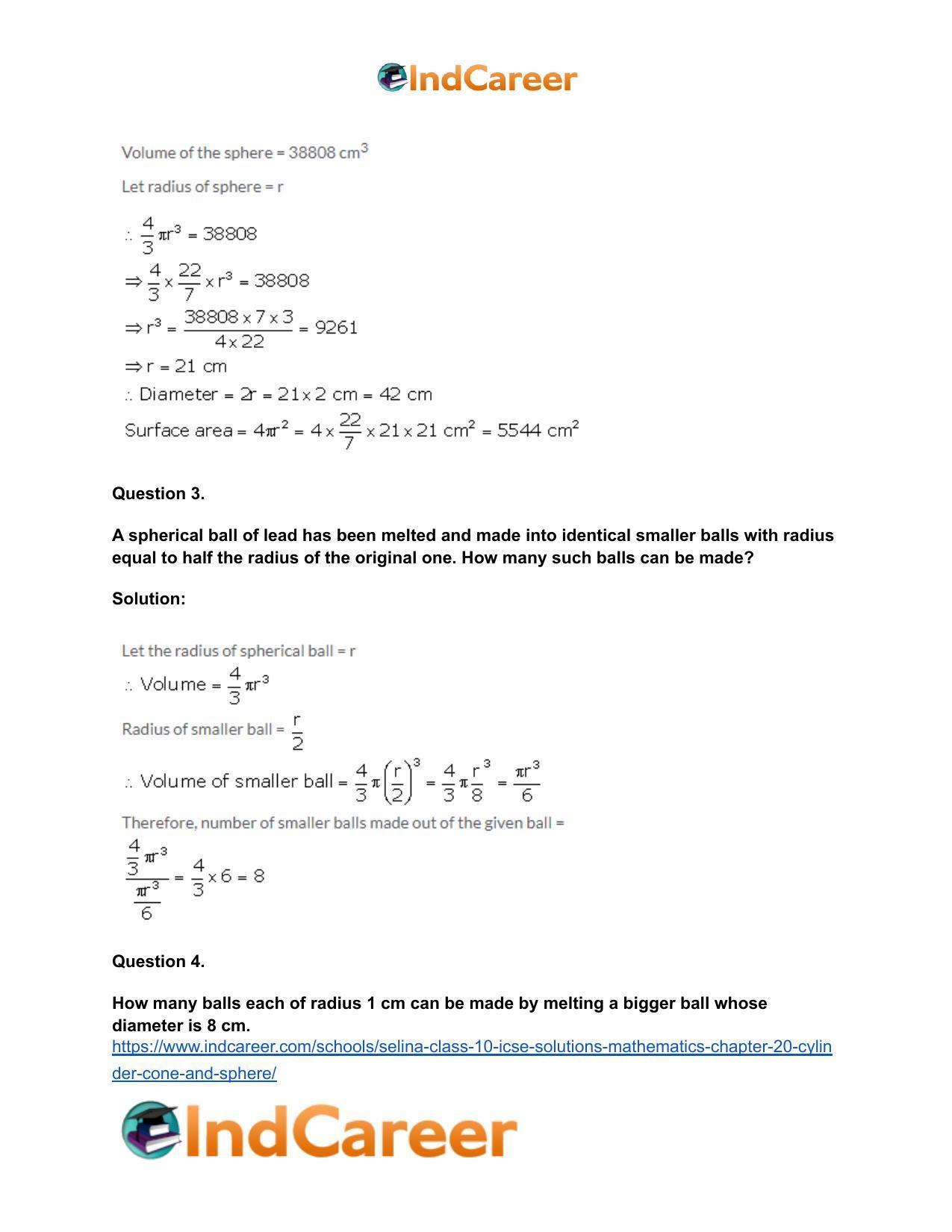Selina Class 10 ICSE Solutions Mathematics : Chapter 20- Cylinder, Cone and Sphere - Page 46
