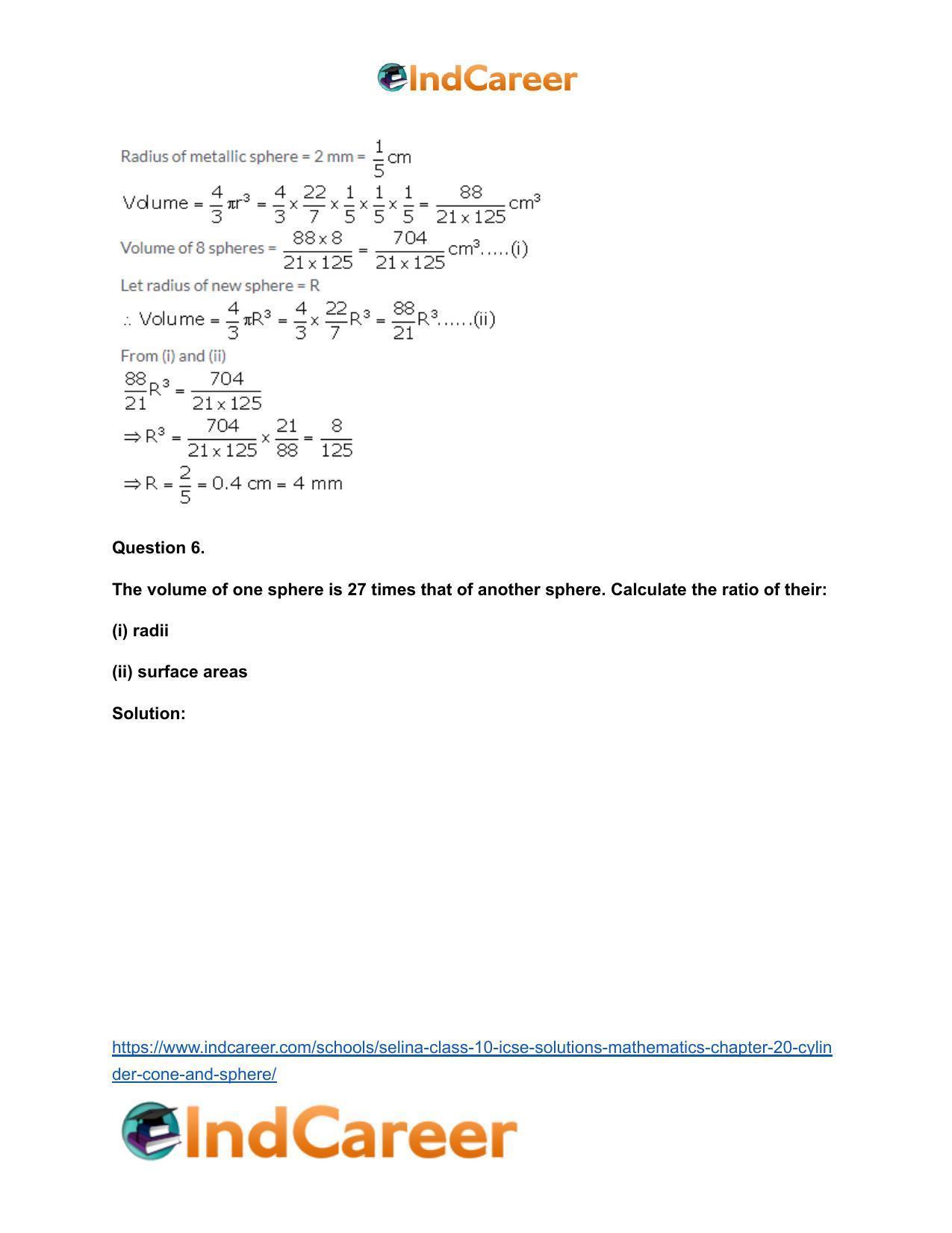 Selina Class 10 ICSE Solutions Mathematics : Chapter 20- Cylinder, Cone and Sphere - Page 48